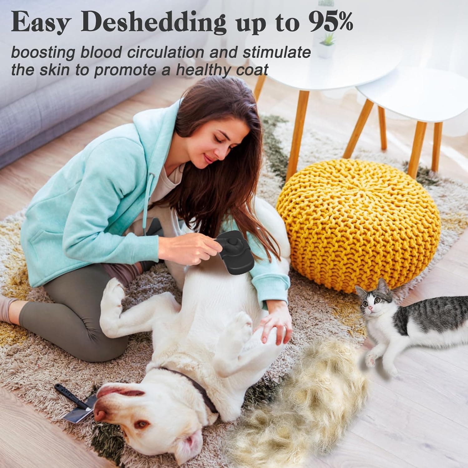 Self Cleaning Shedding Brush - Skin Friendly Grooming Tool for Dogs, Cats, and Puppies, Deshedding and Hair Removal for Long and Short Haired Pets, Black - Image 6