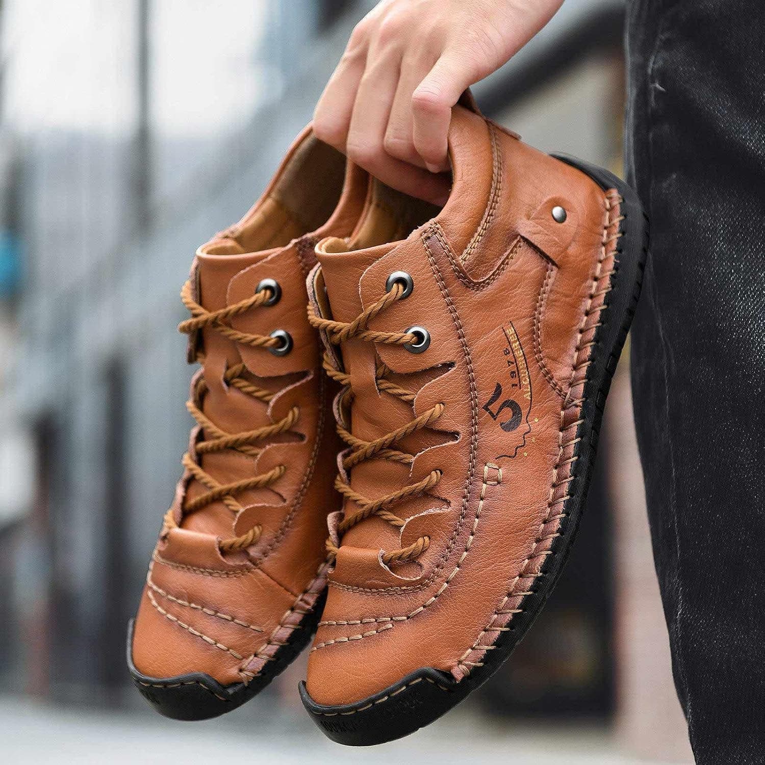 Amazon.com | alcubieree Mens Casual Leather Shoes Ankle Chukka Boots Comfortable Slip On Loafers Walking Driving Shoes | Loafers & Slip-Ons - Image 2