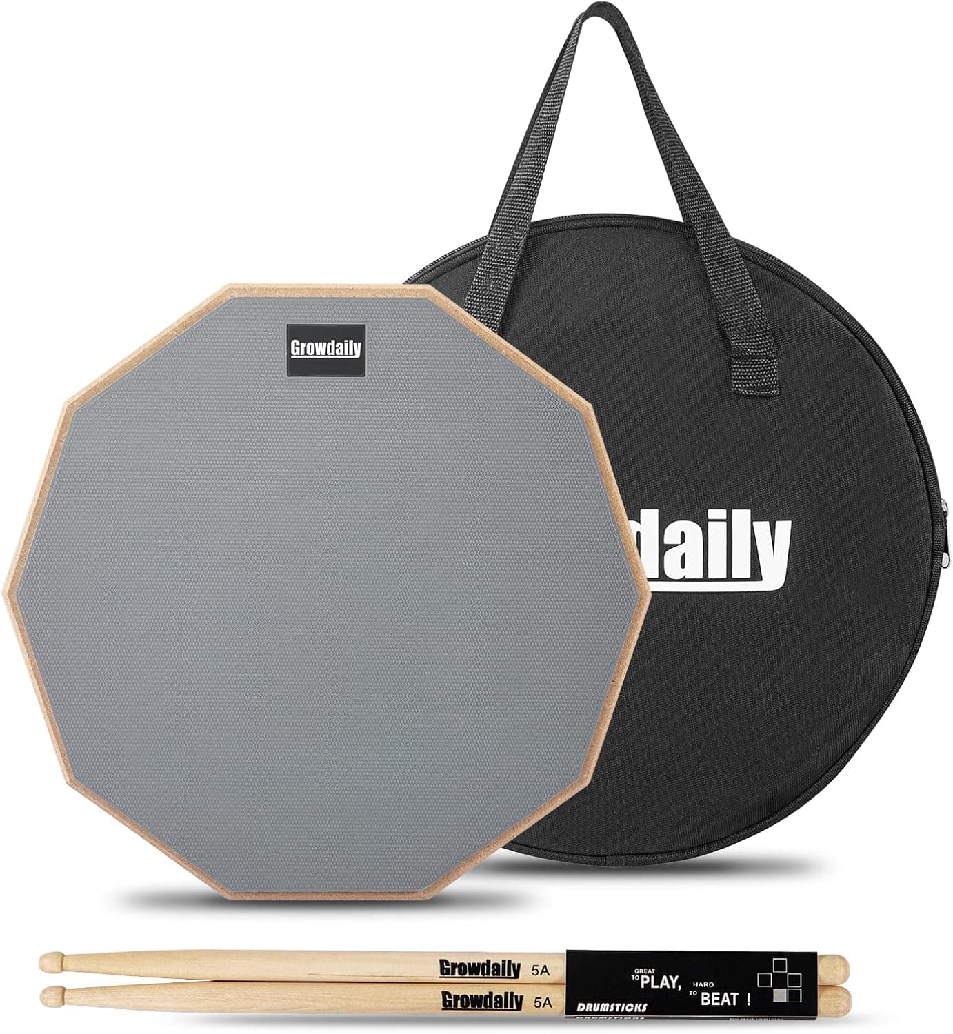 Drum Practice Pad for drumming drum pad and sticks 12 In,Sided With 2 Pairs/4 Maple 5A Drum Sticks & Storage Bag(Gray) - Image 8