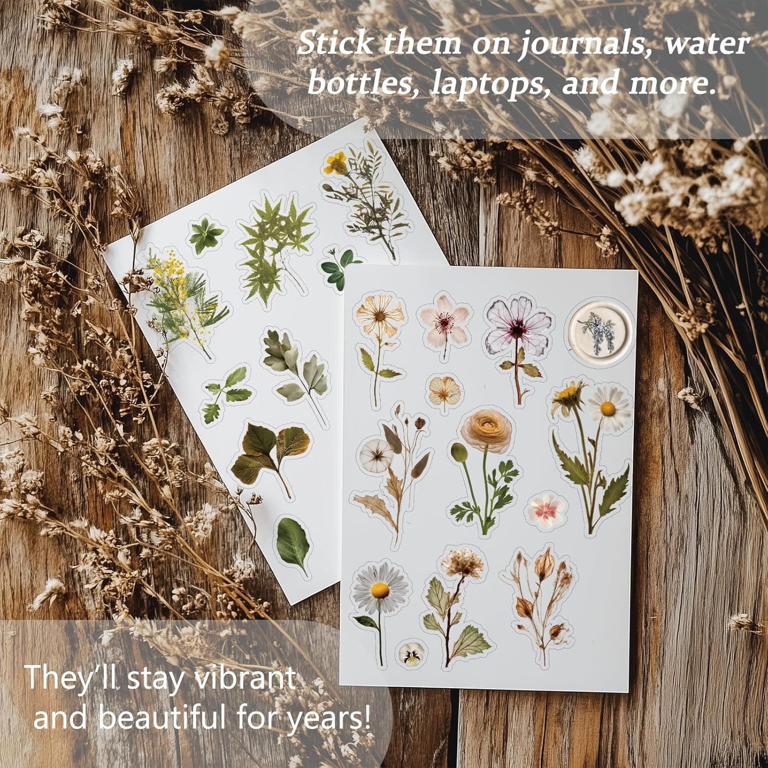 450 Pcs Flower Stickers for Scrapbook Supplies, Dried Pressed Flowers Scrapbook, Natural Flower Stickers for Scrapbooking, Planner, Junk Journal, Bullet Journal - Image 4