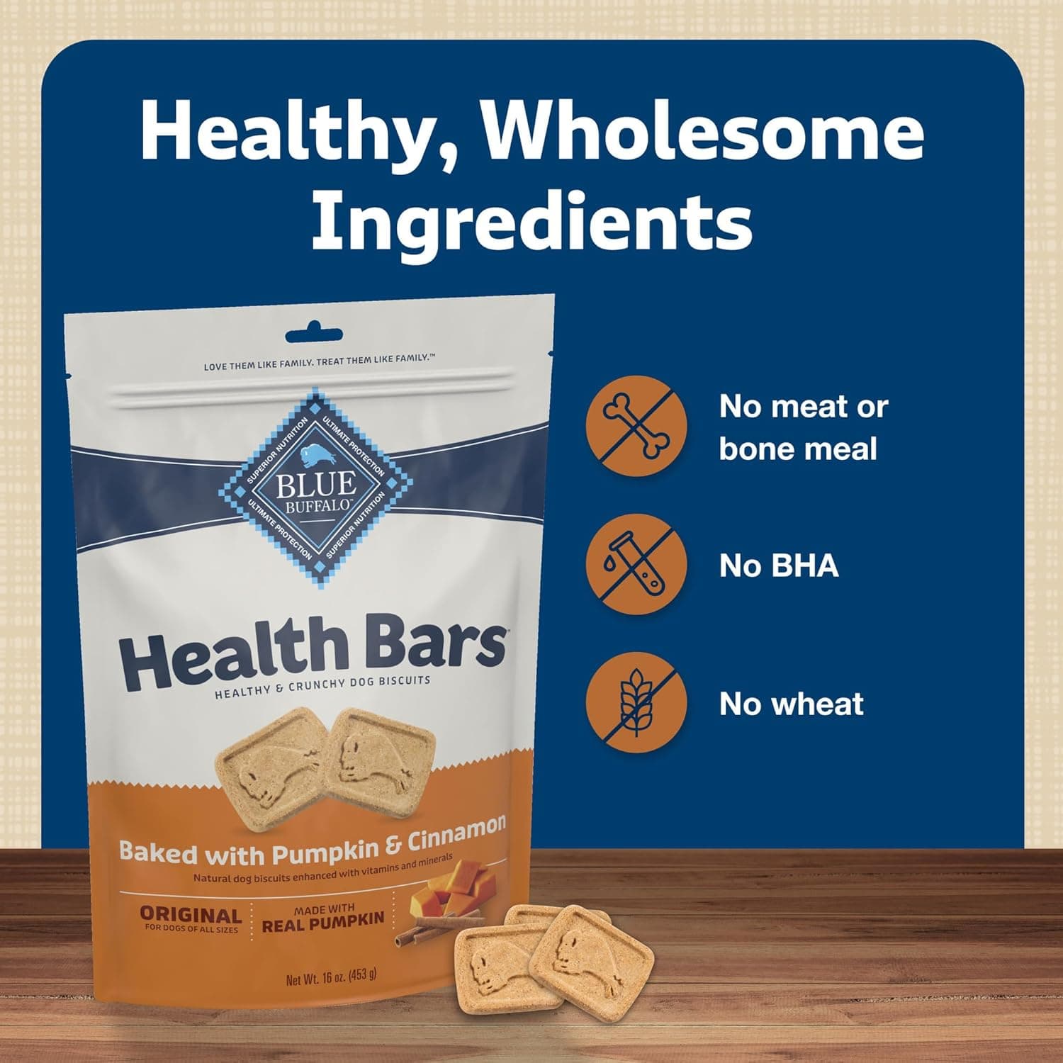 Blue Buffalo Health Bars Crunchy Dog Biscuits, Oven-Baked with Natural Ingredients, Pumpkin & Cinnamon, 16-oz Bag Pumpkin & Cinnamon 1 Pound (Pack of 1) - Image 9