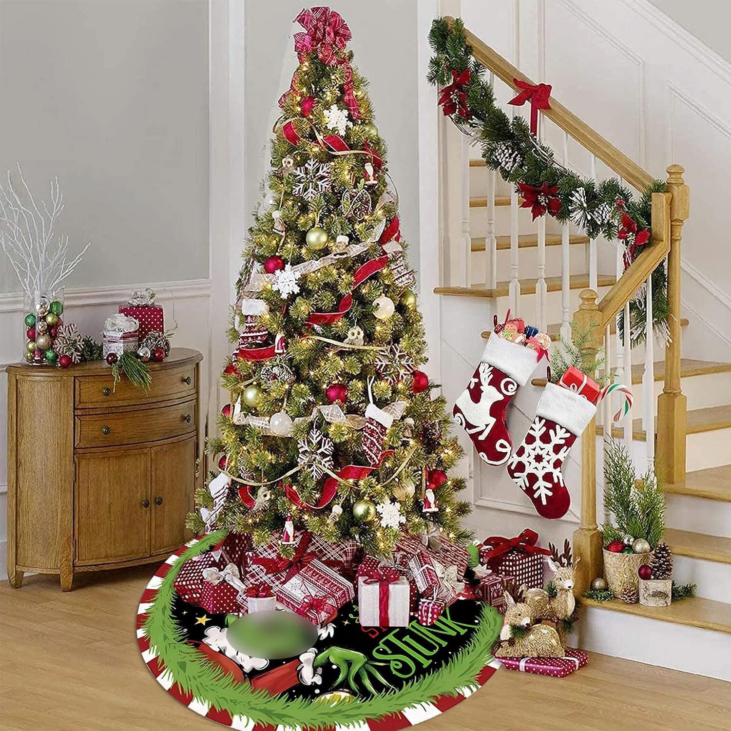 Christmas Tree Skirt 36 Inch Green Funny Trimmed Tree Skirt Christmas Decorations Tree Mat Merry Christmas Party Home Decor - Image 4