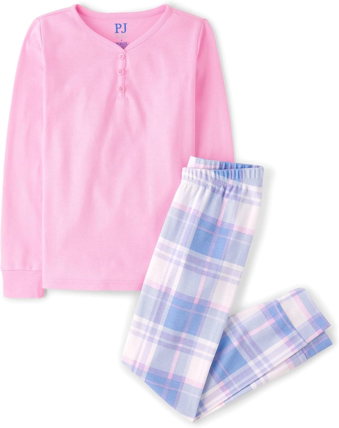 The Children's Place Girls' 100% Cotton Long Sleeve Top and Pants, 2 Piece Pajama Set 10 Pink Purple Plaid - Image 2