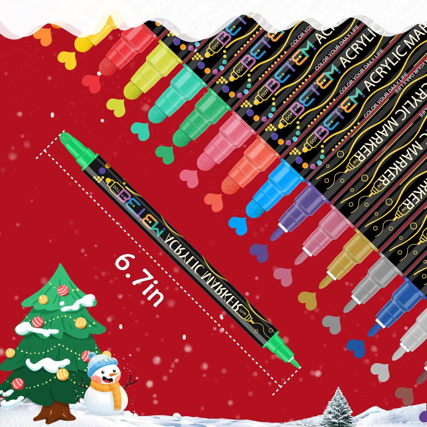 Betem 24 Couleurs Marqueurs de Peinture Acrylique à Double Pointe, Marqueurs de Peinture Acrylique Premium, Cadeaux de Noël pour Ados, Fournitures d'Art DIY, Marqueurs de Peinture de 24 Couleurs pour Peinture sur Pierre, Bois, Toile, Verre, Surfaces en Céramique - Image 7