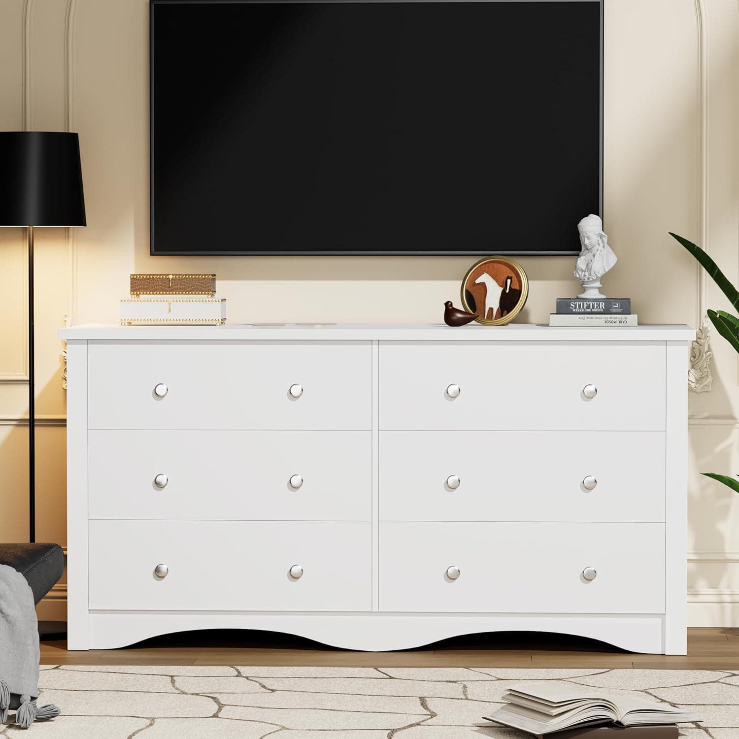 YESHOMY Dresser for Bedroom with 6 Drawers, Modern Chest of Drawers, Wooden Dressers, TV Stand for Living Room,Closet, Hallway (White) - Image 7