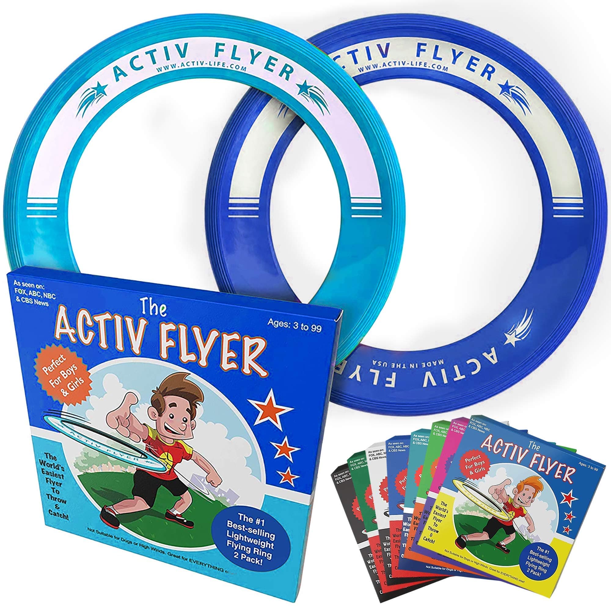 Activ Life Kid’s Flying Rings (2 Pack) They Fly Straight & Don’t Hurt, 80% Lighter Than Standard Rings - Replace Screen Time with Healthy Family Fun - Get Outside & Play Blue/Cyan