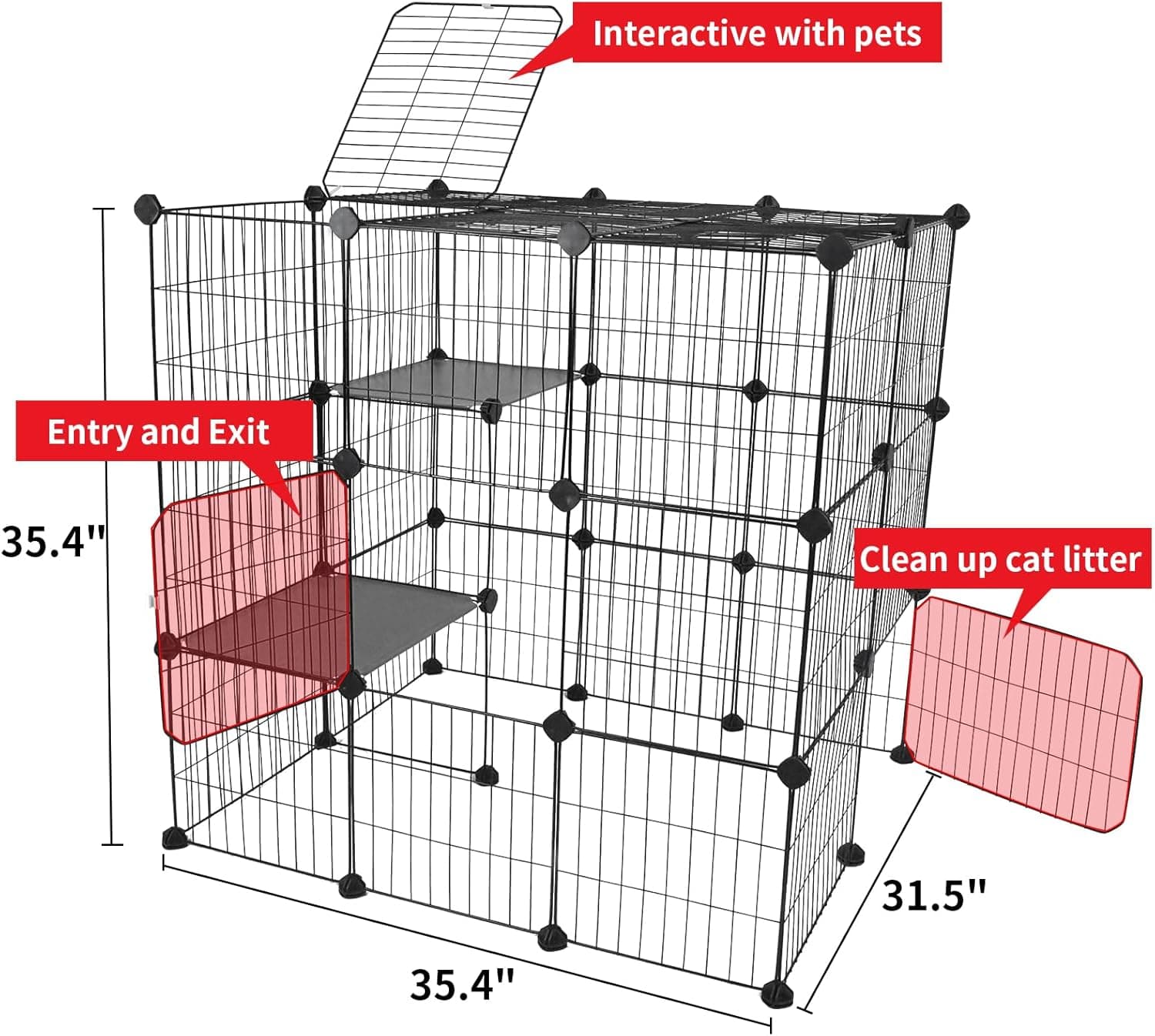 Oneluck 3-Tier Cat Cages Indoor Enclosure DIY Cat Playpen Catio Detachable Metal Wire Kennels Cats Crate Large Extra Exercise Place Ideal for 1 Cat,35.4 Inches - Image 9