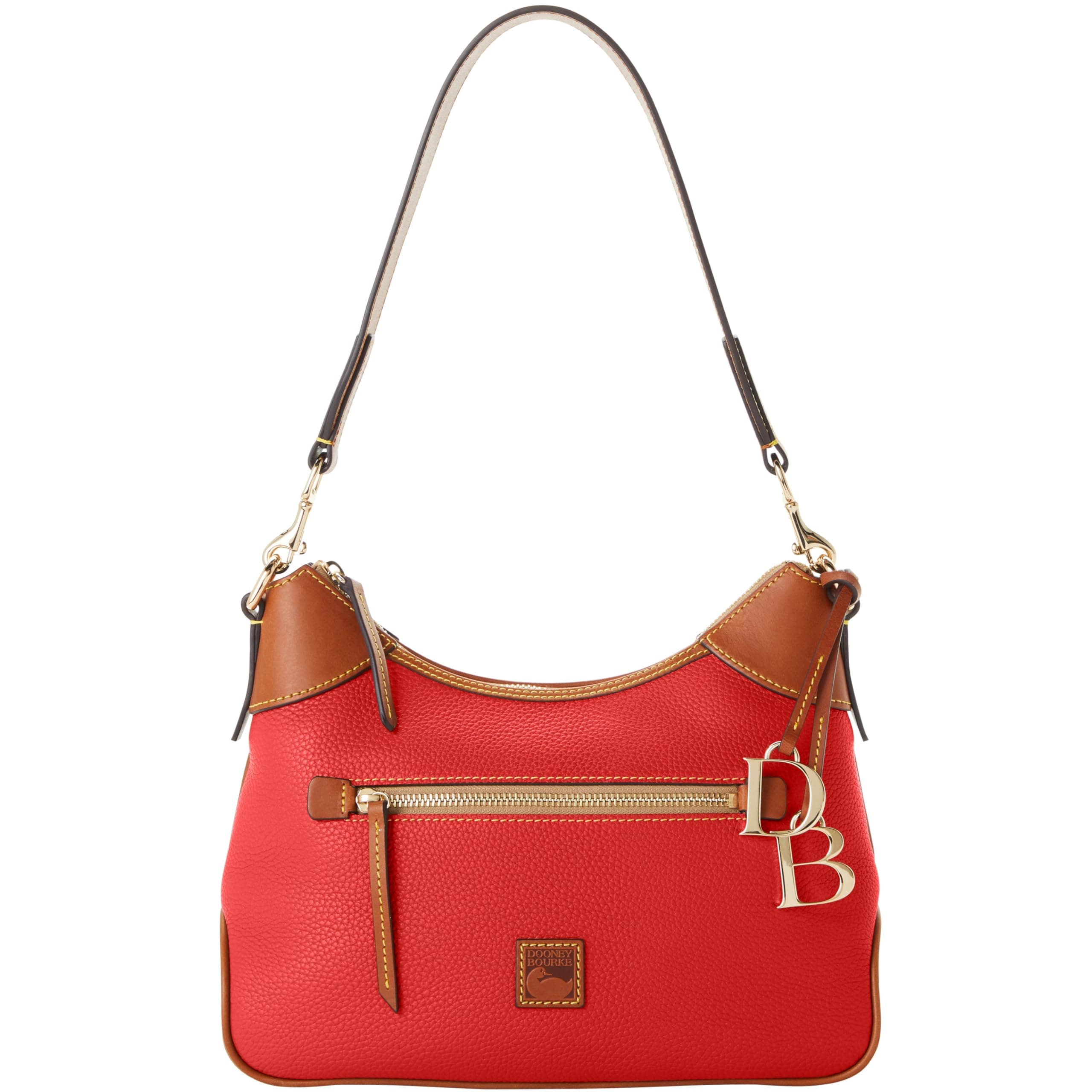 Dooney & Bourke Shoulder Bags for Women, Pebble Grain Leather Hobo Bag with Charms Red
