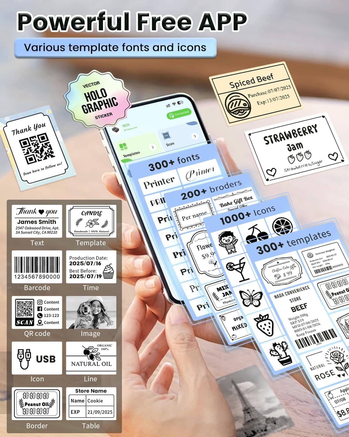 Label Makers, Label Maker Machine with Tape, Bluetooth Label Maker, Portable Thermal 2 Inch Label Printer for Small Business, Barcode, Address, Logo, Clothing, Sticker Printer for Phones & PC - Image 4