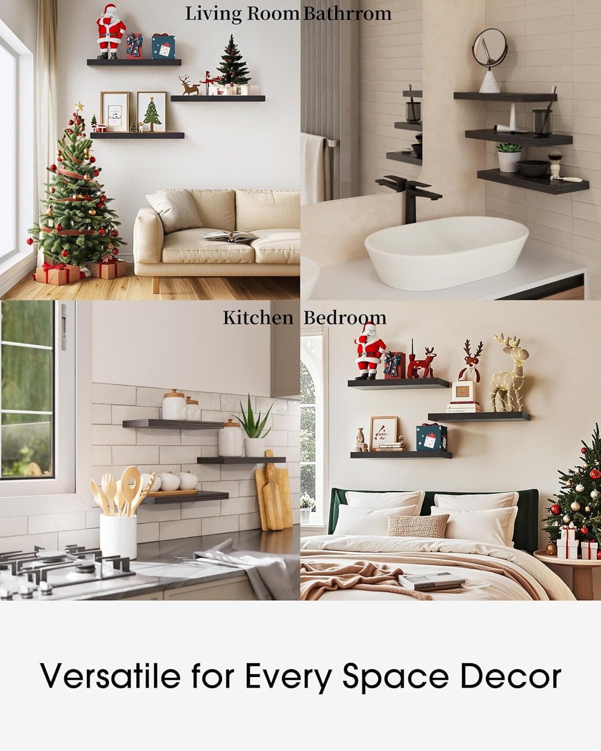 BAYKA Floating Shelves for Wall, Wall Mounted Rustic Wood Shelves for Bathroom, Bedroom, Living Room, Kitchen, Hanging Shelf for Books/Storage/Room Decor with 22lbs Capacity (Black, Set of 3, 15.7in) A. Black - Universal Classic Style 15.7inches - Image 8