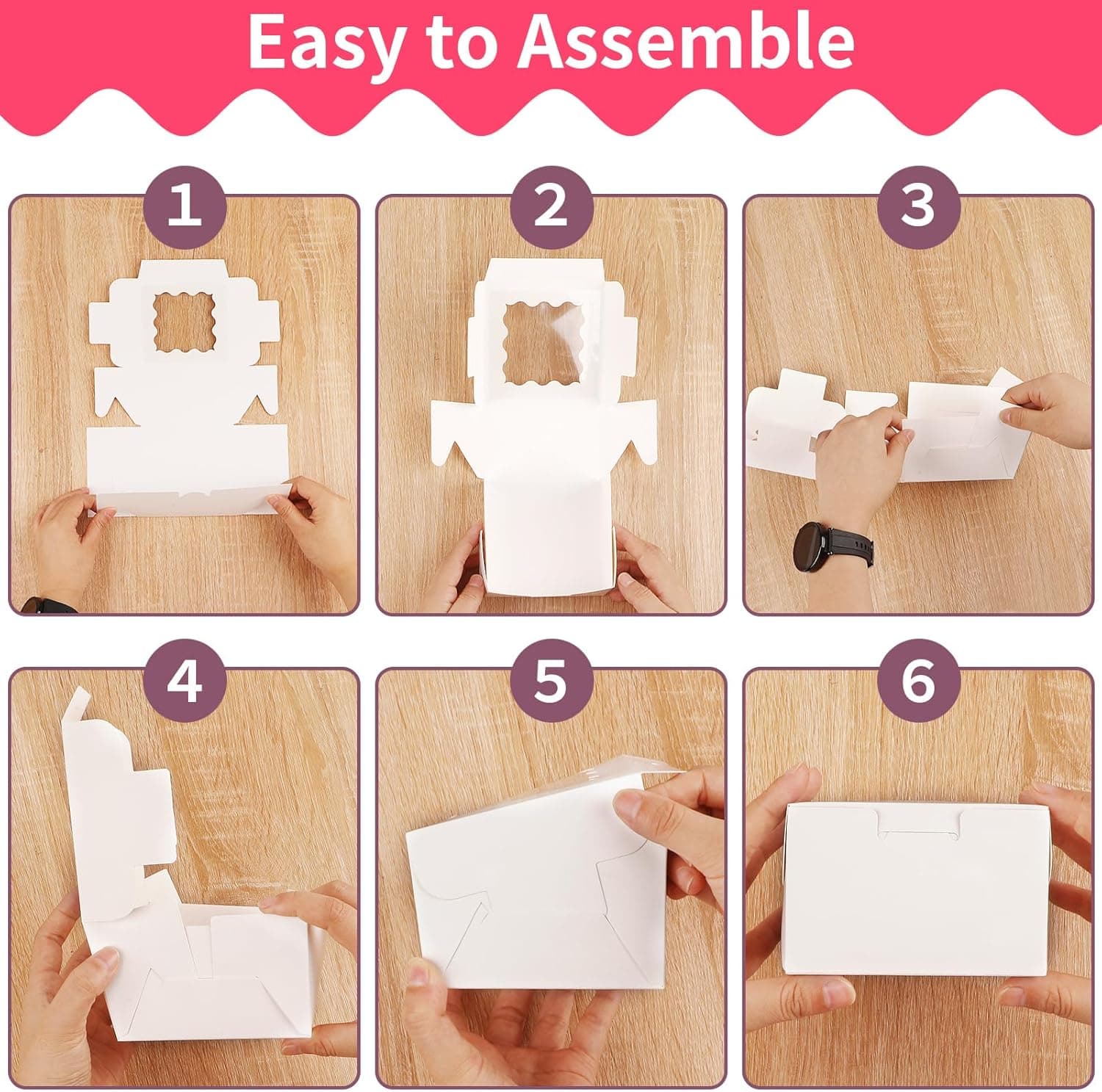 WINKIO 24pcs White Cookie Boxes, 4x4x2.5 Inches Bakery Boxes with Window, for Mini Cake Treat Dessert Pastry Donuts Macaroon Strawberries Chocolate Candy (with Stickers) white 4x4x2.5 inches 24 - Image 6