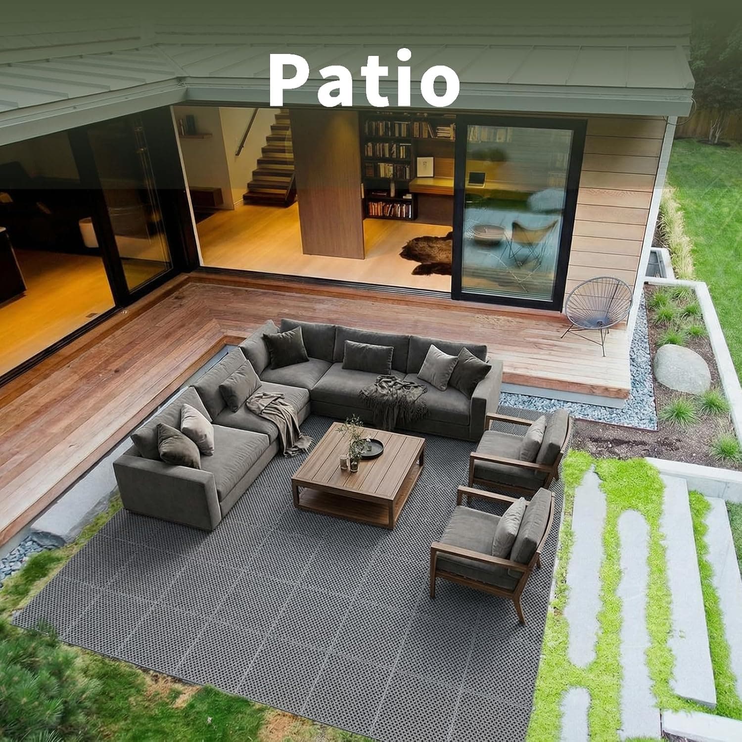 Fast-Drying Outdoor Decking for Garden, Kennel, Storage Shed, Basement, Garage, Patio, Bathroom, 10 PCS 12''x12''x0.59'' Heavy-Duty Interlocking Decking Tiles, Maximum Bearing Capacity up to 6613 LBs 12''x12''x0.59'' 10 pcs Grey - Image 2