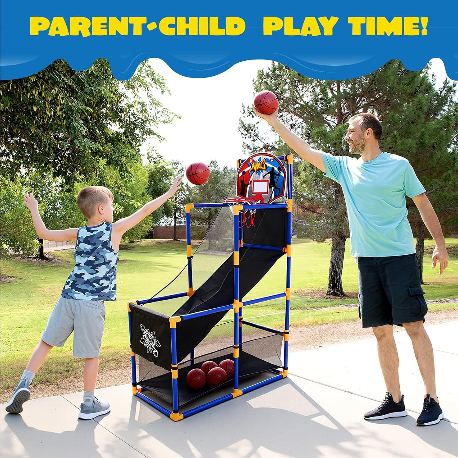 JOYIN Arcade Basketball Game Set with 4 Balls and Hoop for Kids 3 to 12 Years Old Indoor Outdoor Sport Play - Easy Set Up - Air Pump Included - Ideal for Competition Blue Classic Edition - Image 6