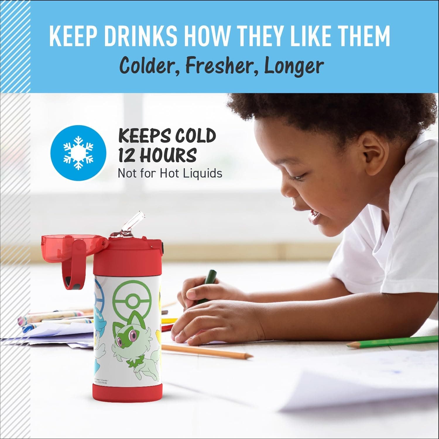 THERMOS FUNTAINER Water Bottle with Straw - 12 Ounce - Kids Stainless Steel Vacuum Insulated Water Bottle with Lid, Pokémon Pokémon 12 Ounces - Image 6