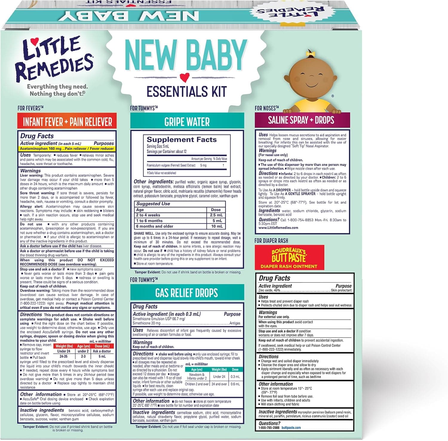 Little Remedies New Baby Essentials Kit with Saline Nasal Spray, Diaper Rash Cream, Gas Relief Drops, Gripe Water & More, Safe for Newborns - Image 3