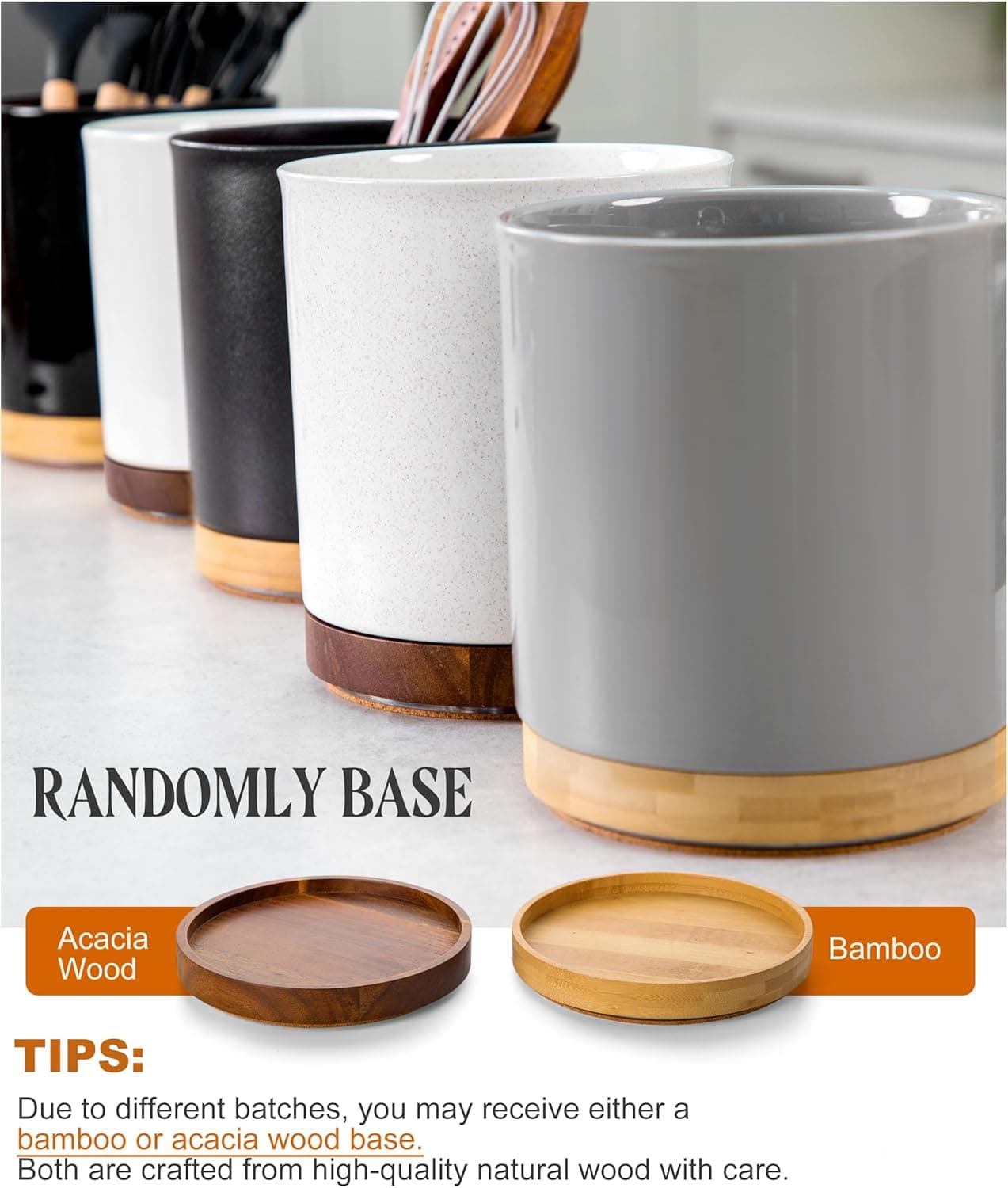 Nucookery 360°Rotating Utensil Holder, 7.2" Kitchen Utensil Crock, Ceramic Cooking Utensil Organizer with Countertop-Protection Cork Bottom for Farmhouse Kitchen Decor Christmas (Stone Black) - Image 8