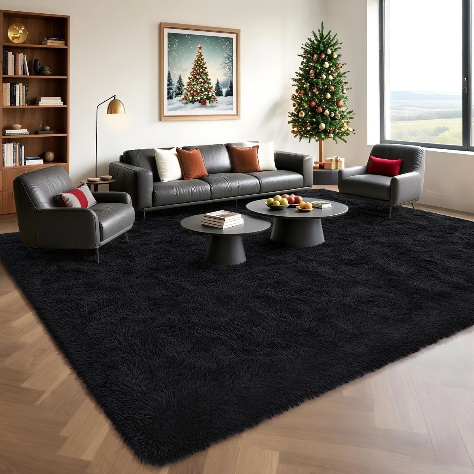 HOMORE Black Rug for Bedroom 4x6 Furry Carpet for Boys Girls Shaggy Fuzzy Rugs for Living Room Non Slip Large Rug for Kids Dorm Home Decor 4' x 6' (Rectangular) Black