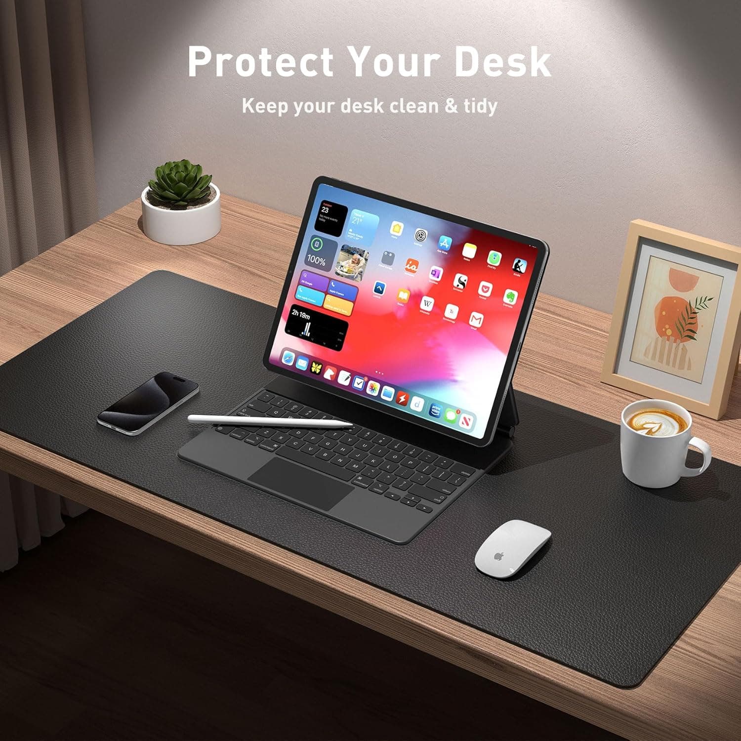 Aothia Non-Slip Waterproof PU Leather Desk Pad Protector para sa Mouse, Writing Desk, Office, Home, Laptop Blotter, 23.6" x 13.7" - Image 4
