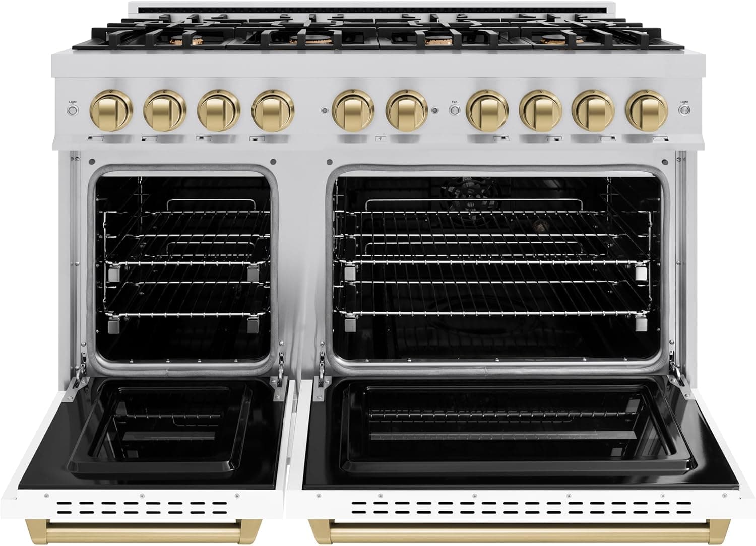 ZLINE Autograph Edition 48 in. 6.7 cu. ft. Classic Double Oven Dual Fuel Range with 8 Burner Gas Cooktop in Stainless Steel with White Matte Doors and Champagne Bronze Accents (CDRZ-WM-48-CB) - Image 2