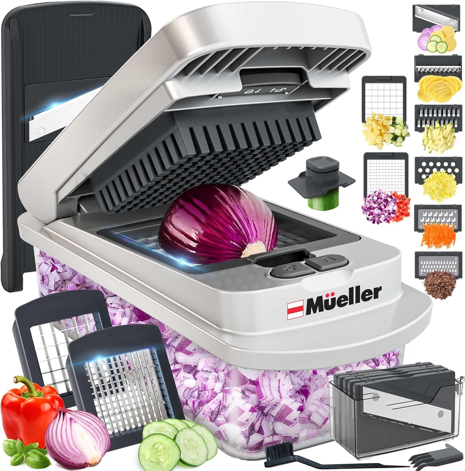 Mueller The Real Original Pro Chopper since 2013 Vegetable Chopper Mandoline Slicer, 8 Blade Food Veggie Chopper Onion Vegetable Cutter with Container, Kitchen Gadgets & Essentials, (10 in 1) 8 Blade White Sand/Gray - Image 2