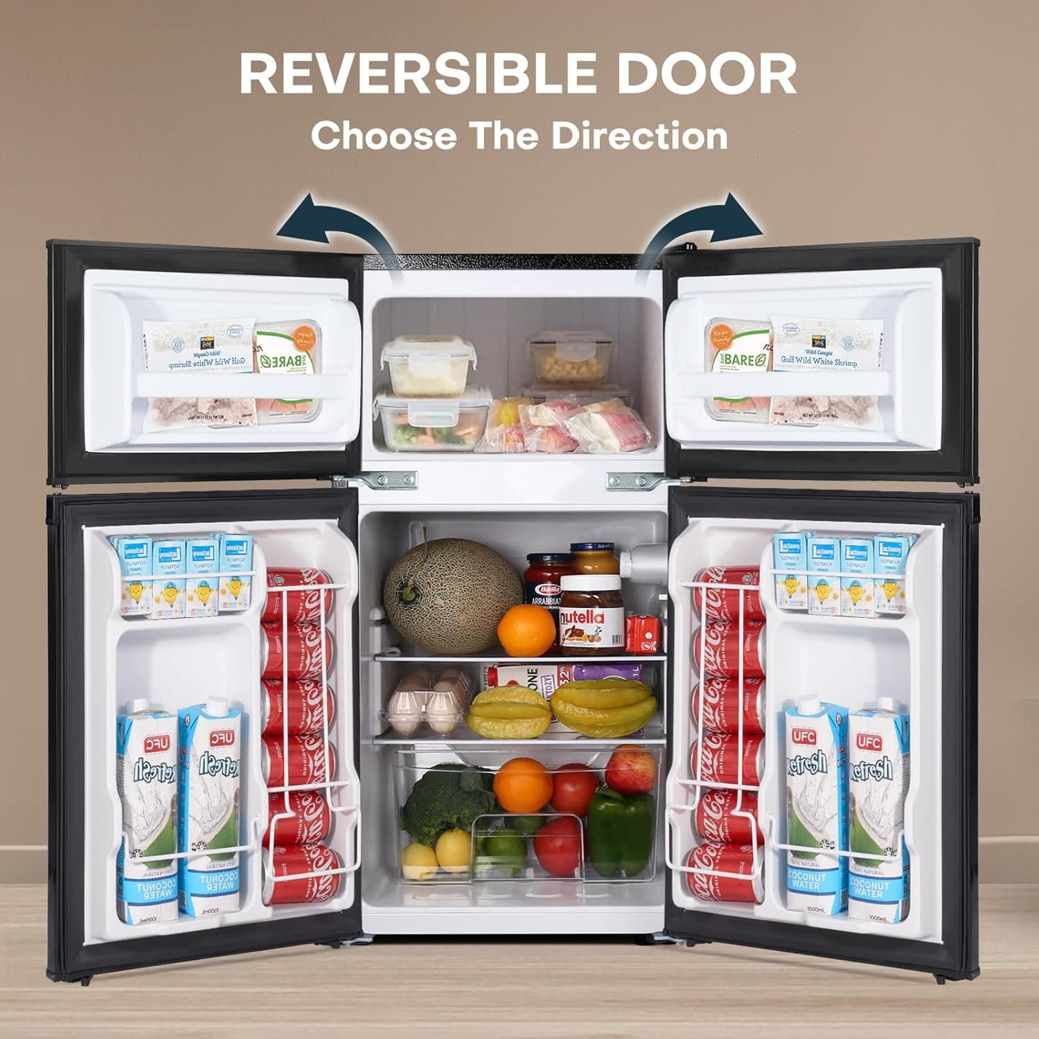Upstreman 3.1 Cu.Ft Mini Fridge with Freezer, Double Door Small Fridge, Dorm Essentials, Adjustable Thermostat, Energy Saving, Mini Refrigerator for Office, Dorm, Bedroom, Black - Image 4