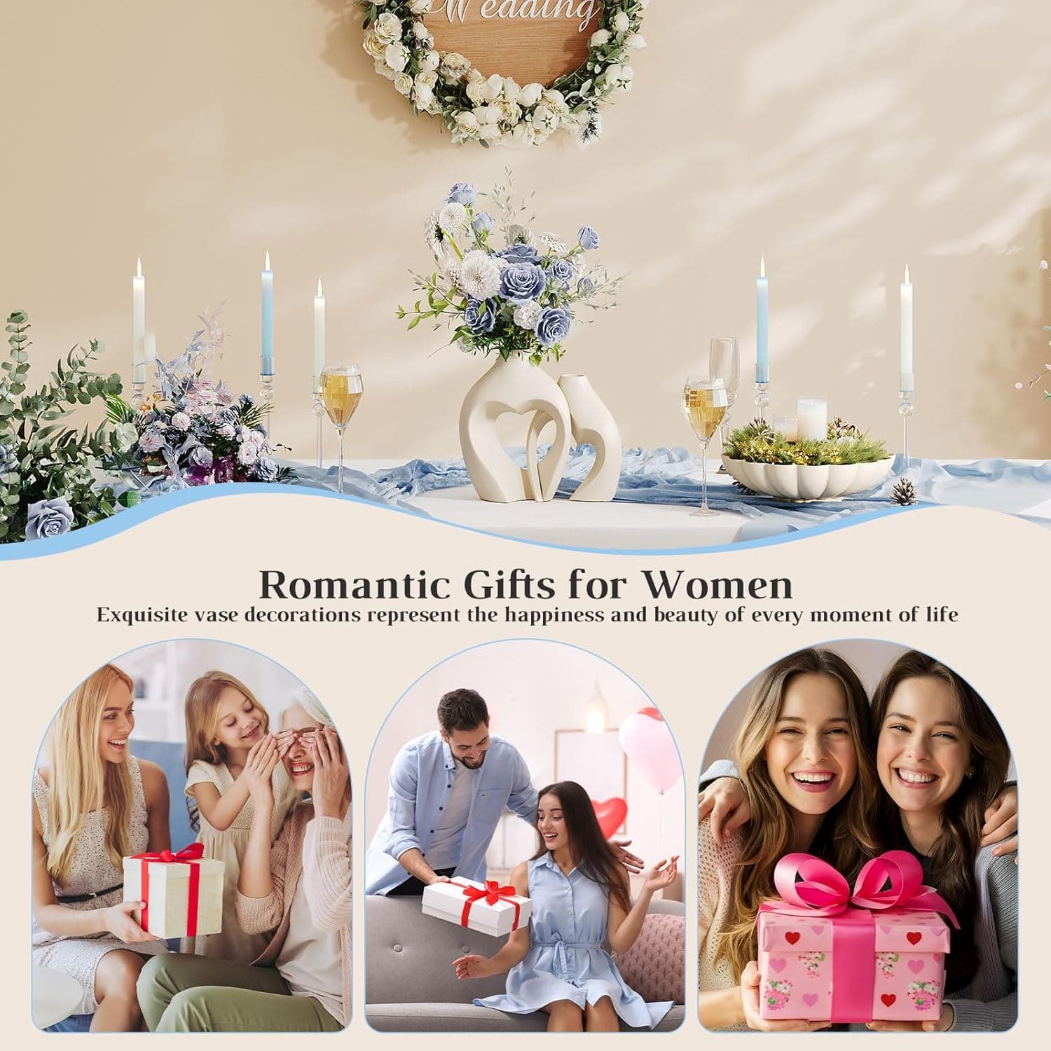 白色装饰花瓶，心形陶瓷花瓶套装2个，北欧心形花瓶，简约风格桌面中心装饰花瓶，适合婚礼、餐厅、客厅、办公室家居装饰 - Image 10