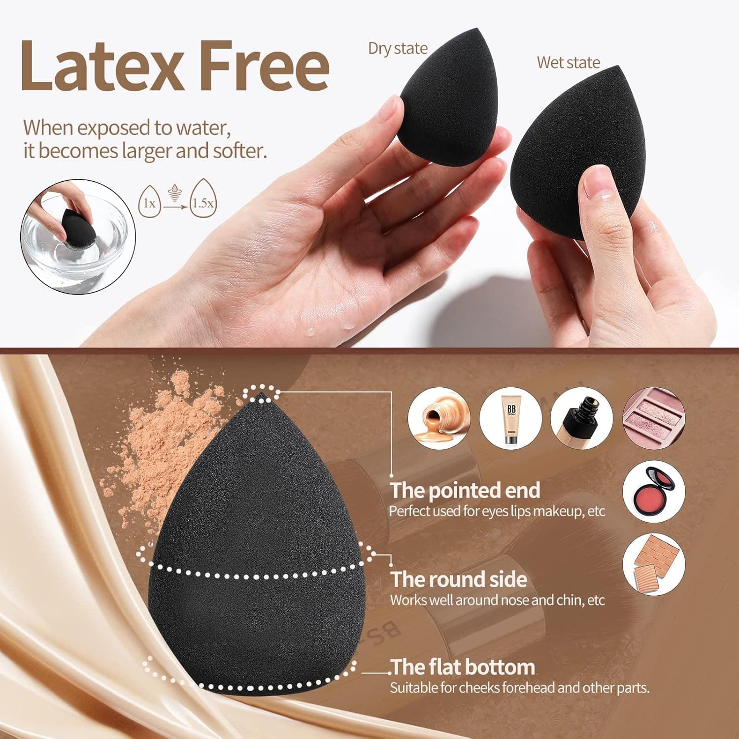 BS-MALL Makeup Brush Set 11Pcs Bamboo Synthetic Kabuki Brush Set Foundation Powder Blending Concealer Eye shadows Blush Cosmetics Brushes with Organizer Bag & Makeup Sponge (style, Count, 12) 12 Piece Set 1.0 - Image 7