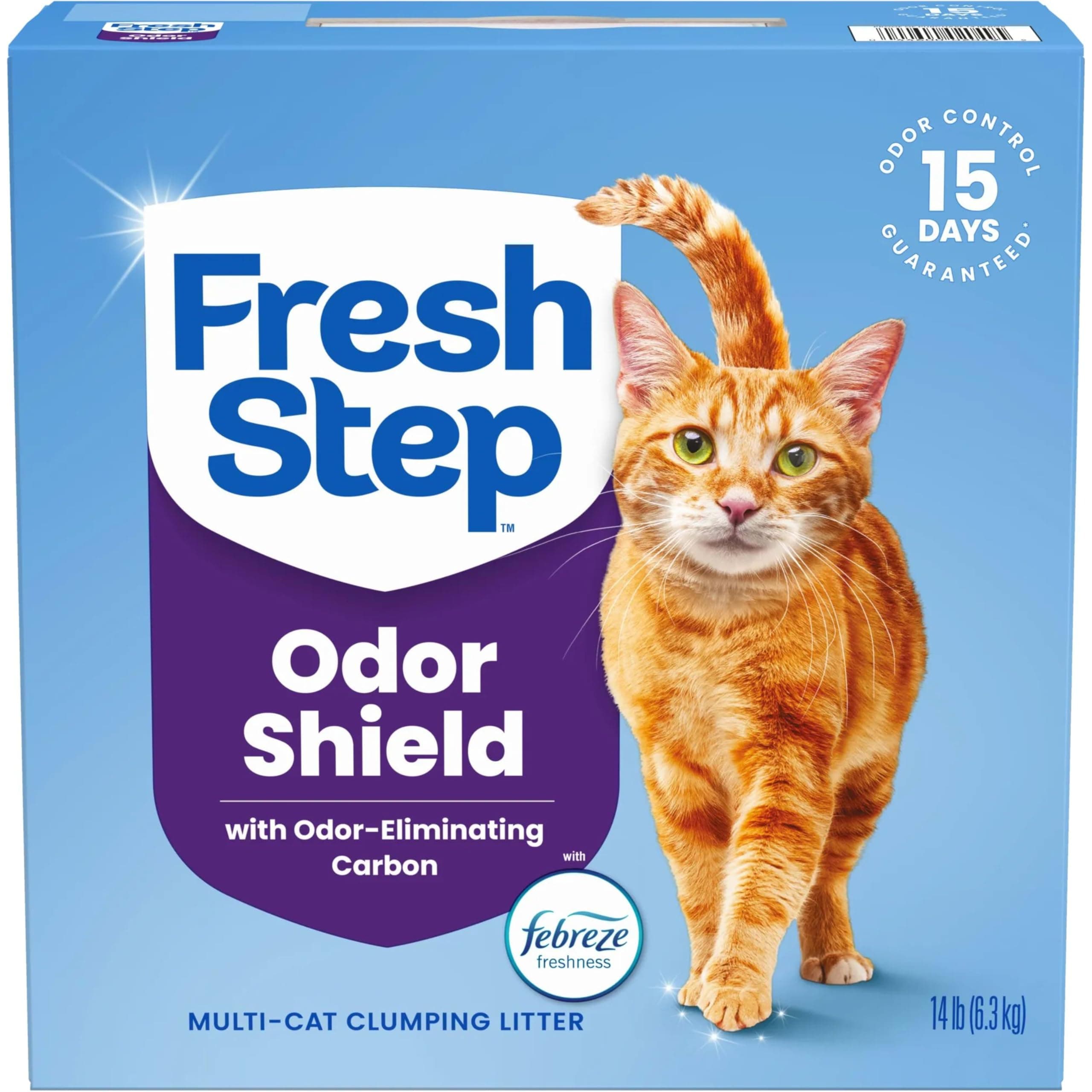 Fresh Step Clumping Cat Litter, Multi-Cat, Long Lasting Odor Control Kitty Litter with Activated Charcoal, Low Dust Formula, 14 lb Febreze Freshness 14 lb