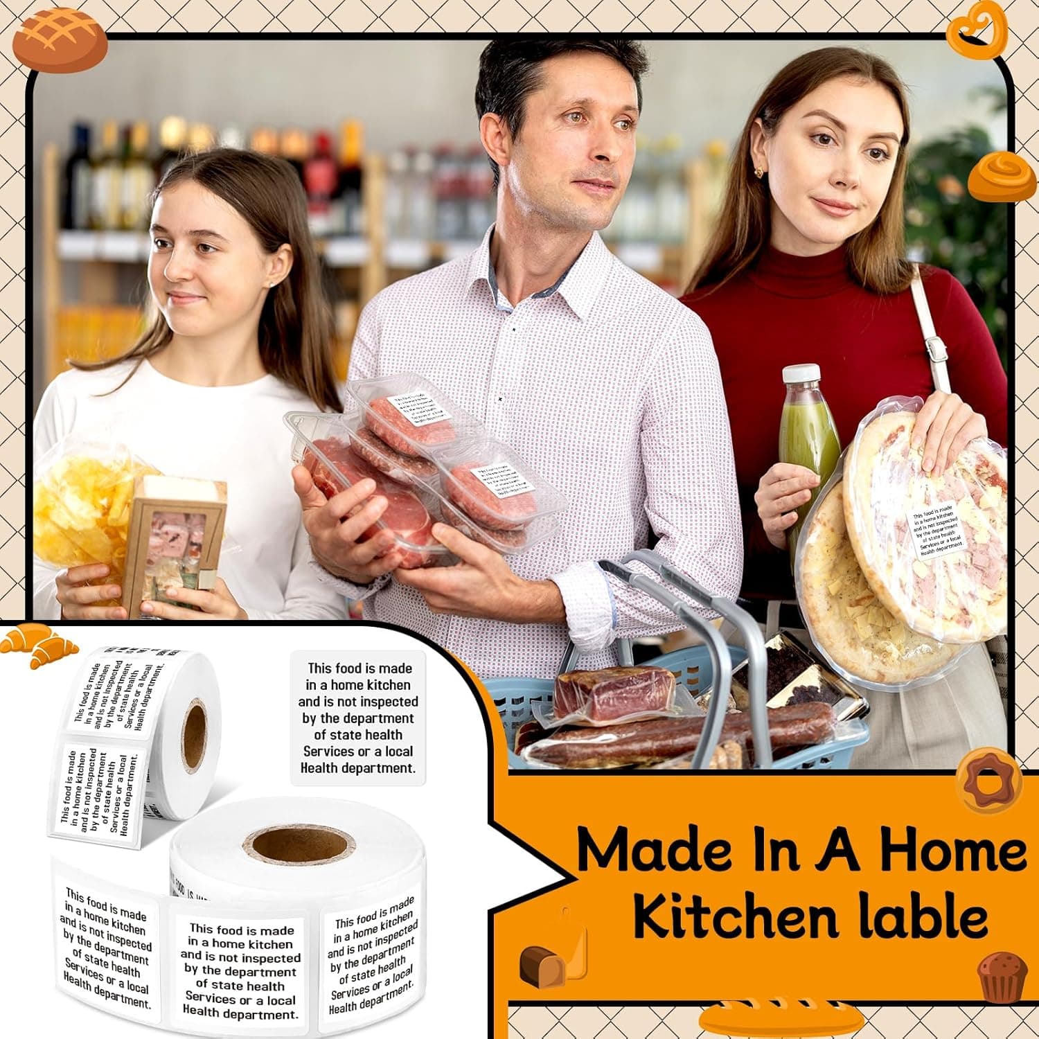 Janlaugh 500 Count Cottage Food Law Labels Stickers Made in a Home Kitchen Decal 1.5 Square Food Stickers Thermal Printed Labels for Home Kitchen White Home Kitchen Made - Image 6