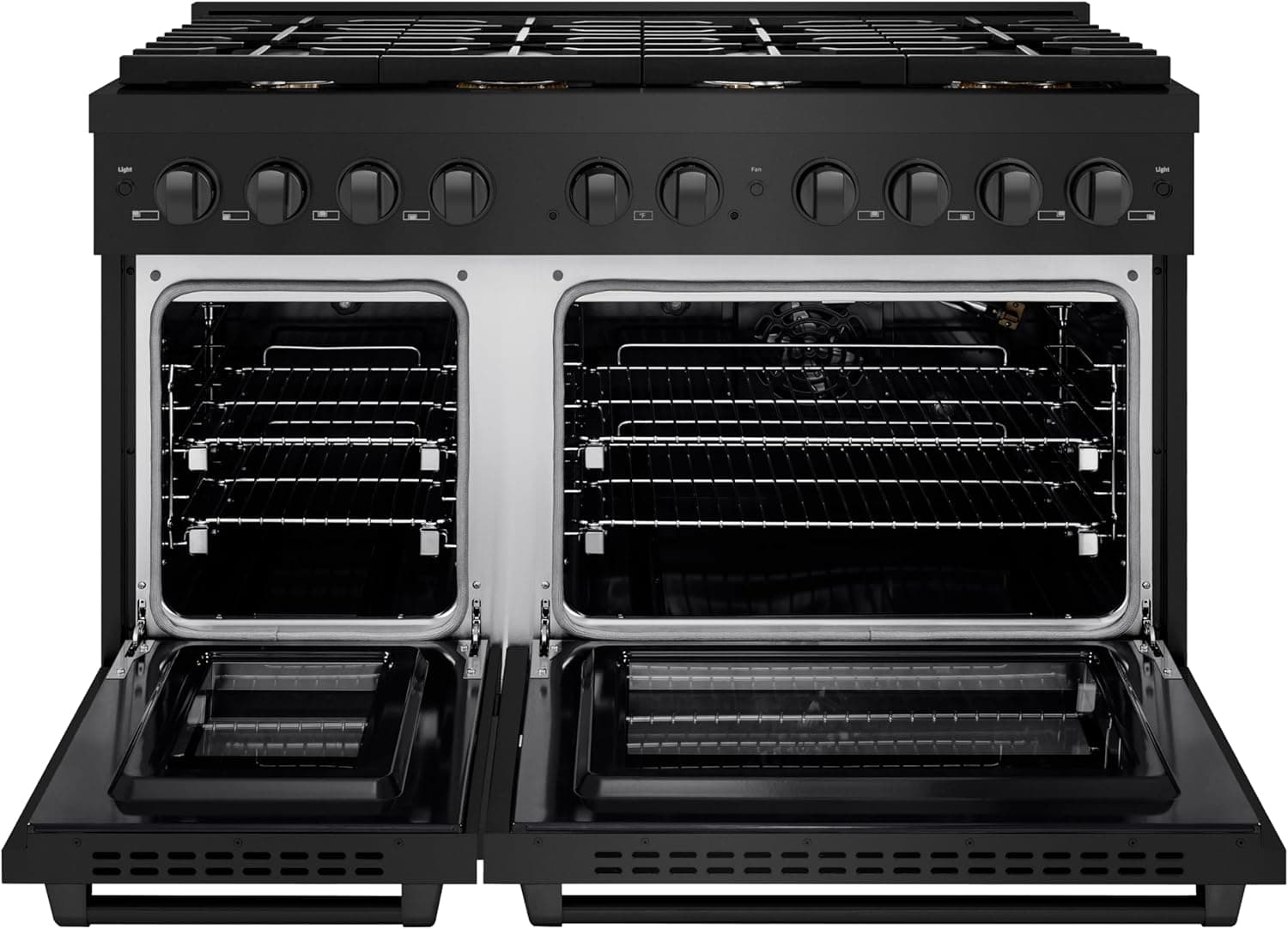 ZLINE 48 in. 6.7 cu. ft. Paramount Double Oven Gas Range in Black Stainless Steel with 8 Brass Burners (SGRB-BR-48) - Image 2