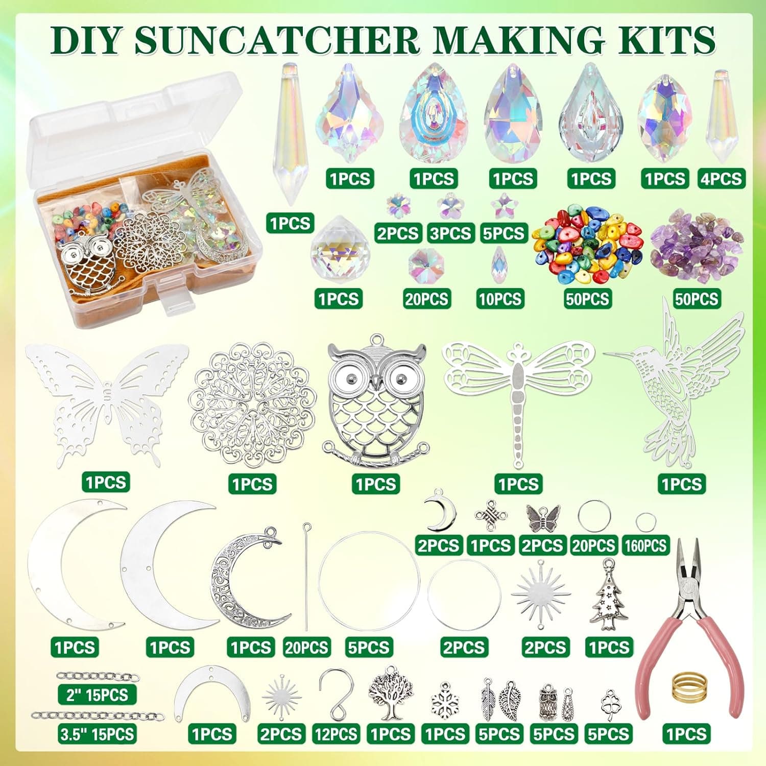 Worgree DIY Suncatcher Kit 460pcs Sun Catchers Making Supplies Art and Crafts for Adults Hanging Prism Sun Catcher with Crystals Ball Indoor Window Home Wedding Garden Festival Decor Gifts - Image 5