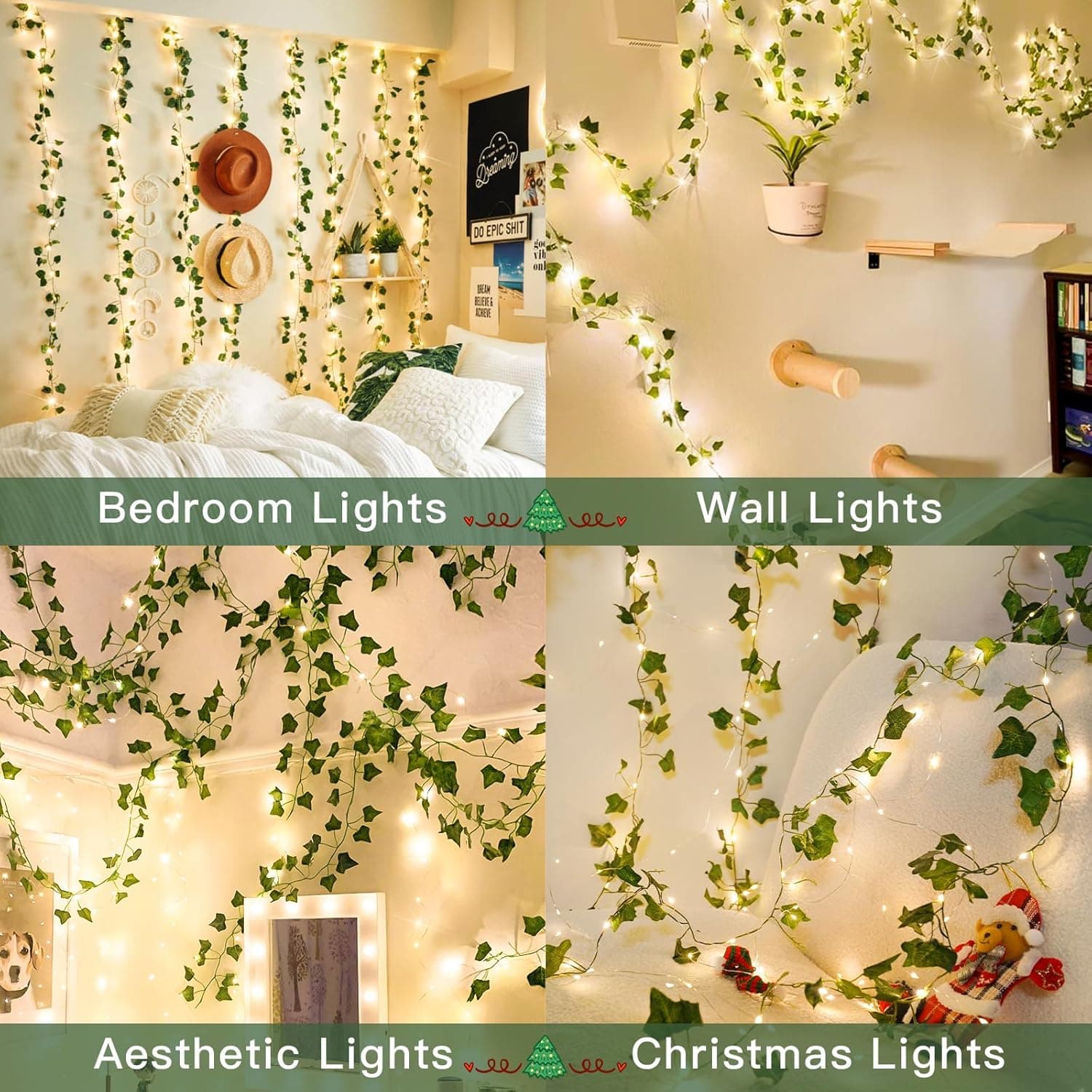 suddus Vine with Fairy Lights Battery Operated, 33ft 100 LED Ivy String Lights with Remote, Leaf Lights for Bedroom, Room, Wall, Garden, Party, Wedding Decor (Warm White) 100 LED-Battery-Powered Copper Wire IVY - Image 3
