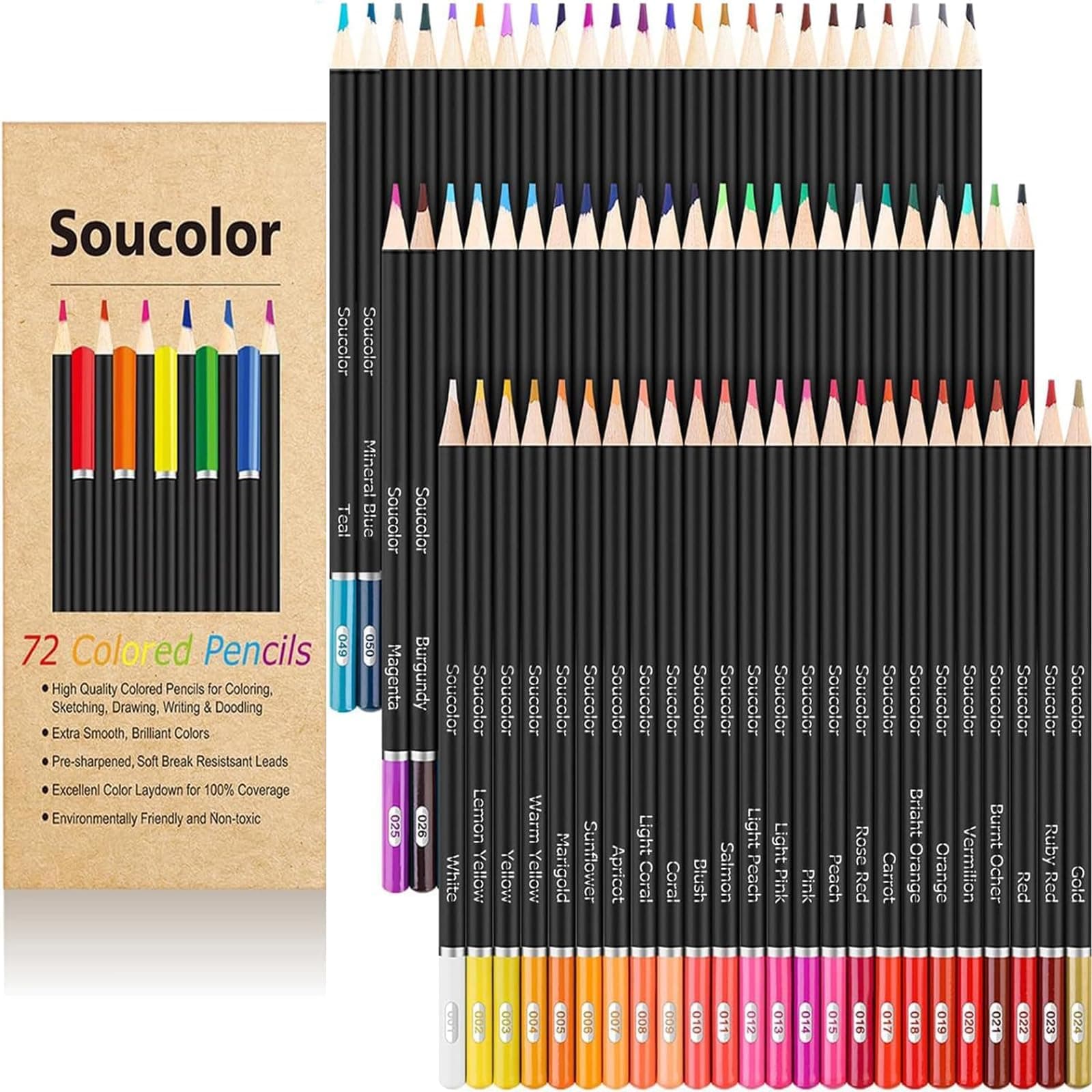 Soucolor 72-Color Colored Pencils for Adult Coloring Books, Soft Core, Back to School Supplies, Smooth Coloring Pencils for Kids Sketching, Drawing, Blending, Shading, Arts & Crafts Supplies Gift Multicolor