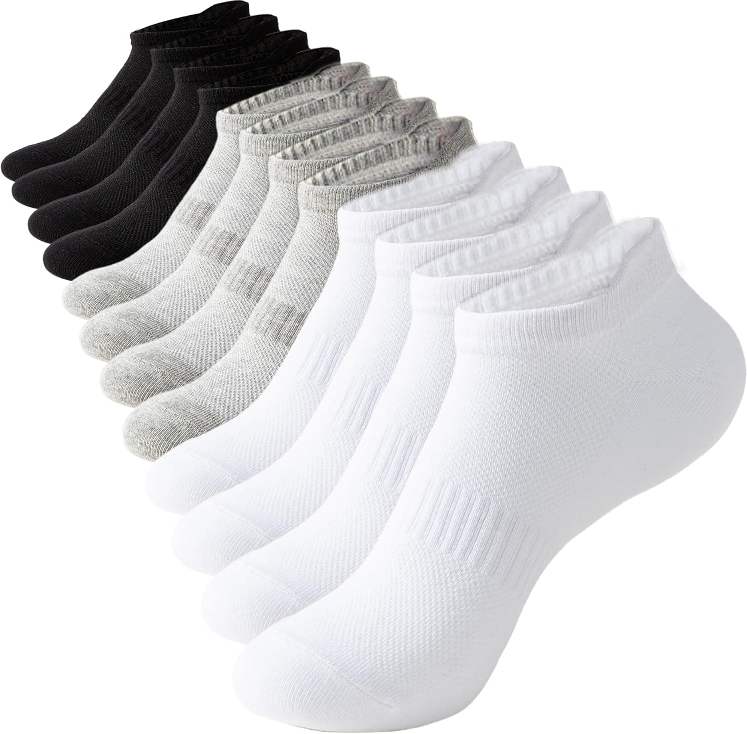 Irisbear Women's Ankle Socks - 6 Pairs Low Cut Tab & No Show Athletics Sports Running 6-9 Puti/Itim/Abuhin - Image 2