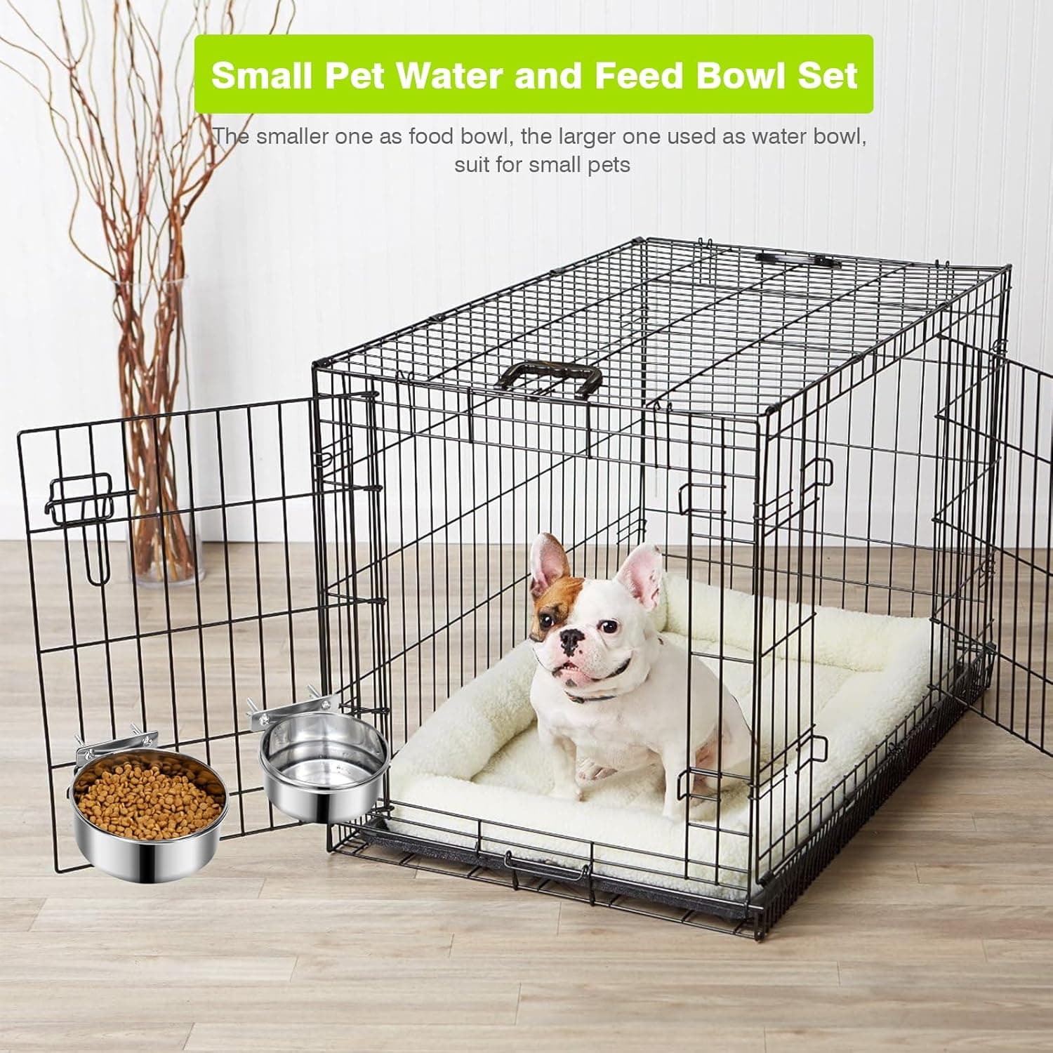 2 Pcs Small Pet Dog Food Water Bowl for Cage Stainless Steel Non-Spill Kennel Hanging Cats Pets Bowls with Clamp Holder Crate Feeder Dish for Small Dogs Pets (4.7x1.9'' & 3.9x1.7'') XS (19 & 12 OZ) Silver - Image 4