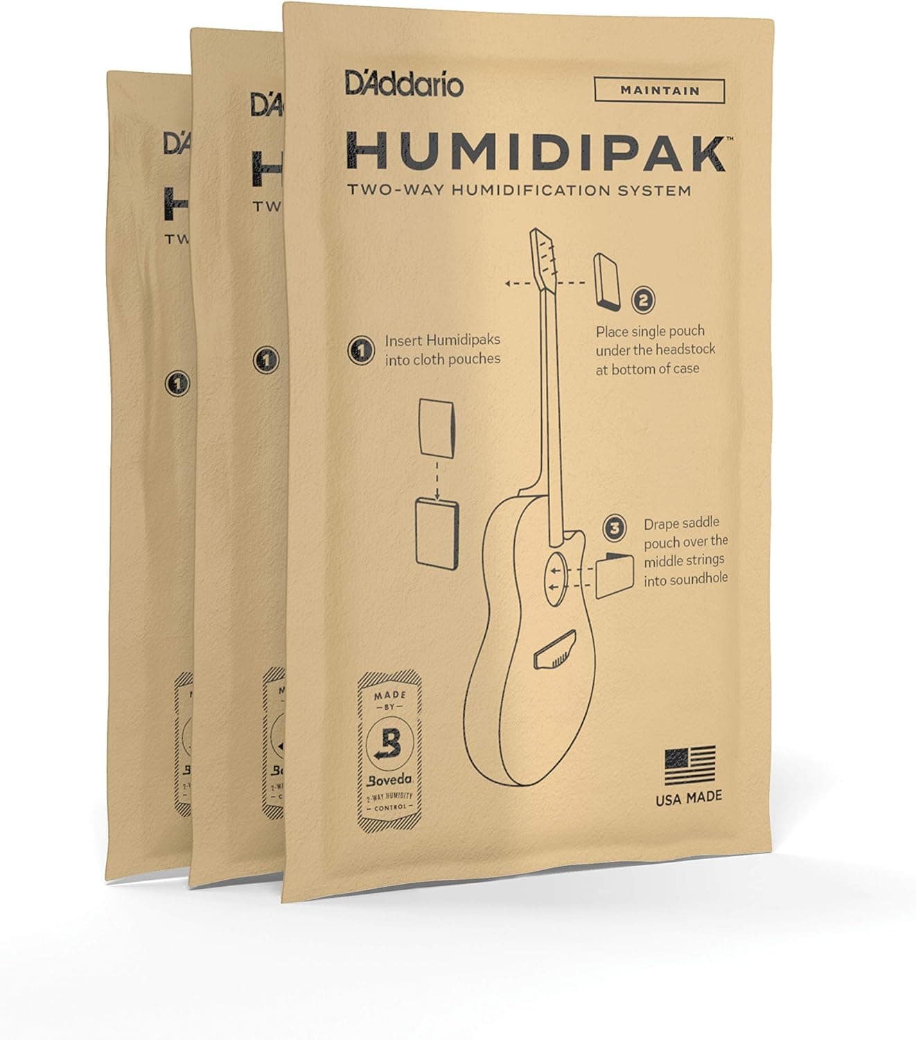 D'Addario Accessories Guitar Humidifier Packs - Two-Way Humidification System Conditioning Packets - For Maintaining Proper Guitar Humidification Level - 3 Maintain Replacement Packets Maintain 3-Pack - Image 2