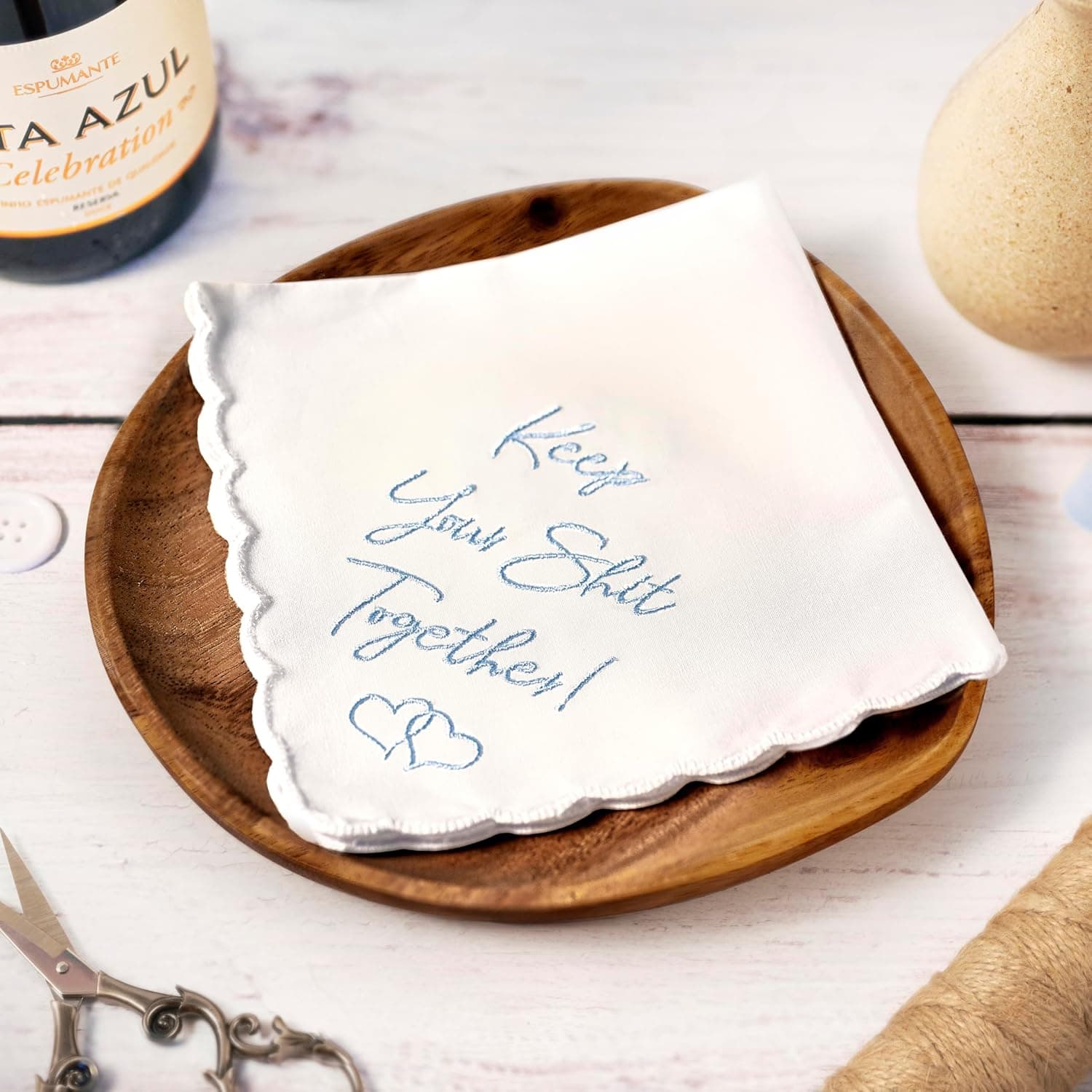 W&F GIFT Something Blue Wedding Gift Embroidered Handkerchief | Keep Your Shit Together! | Wedding Day Bride Gift - Image 5