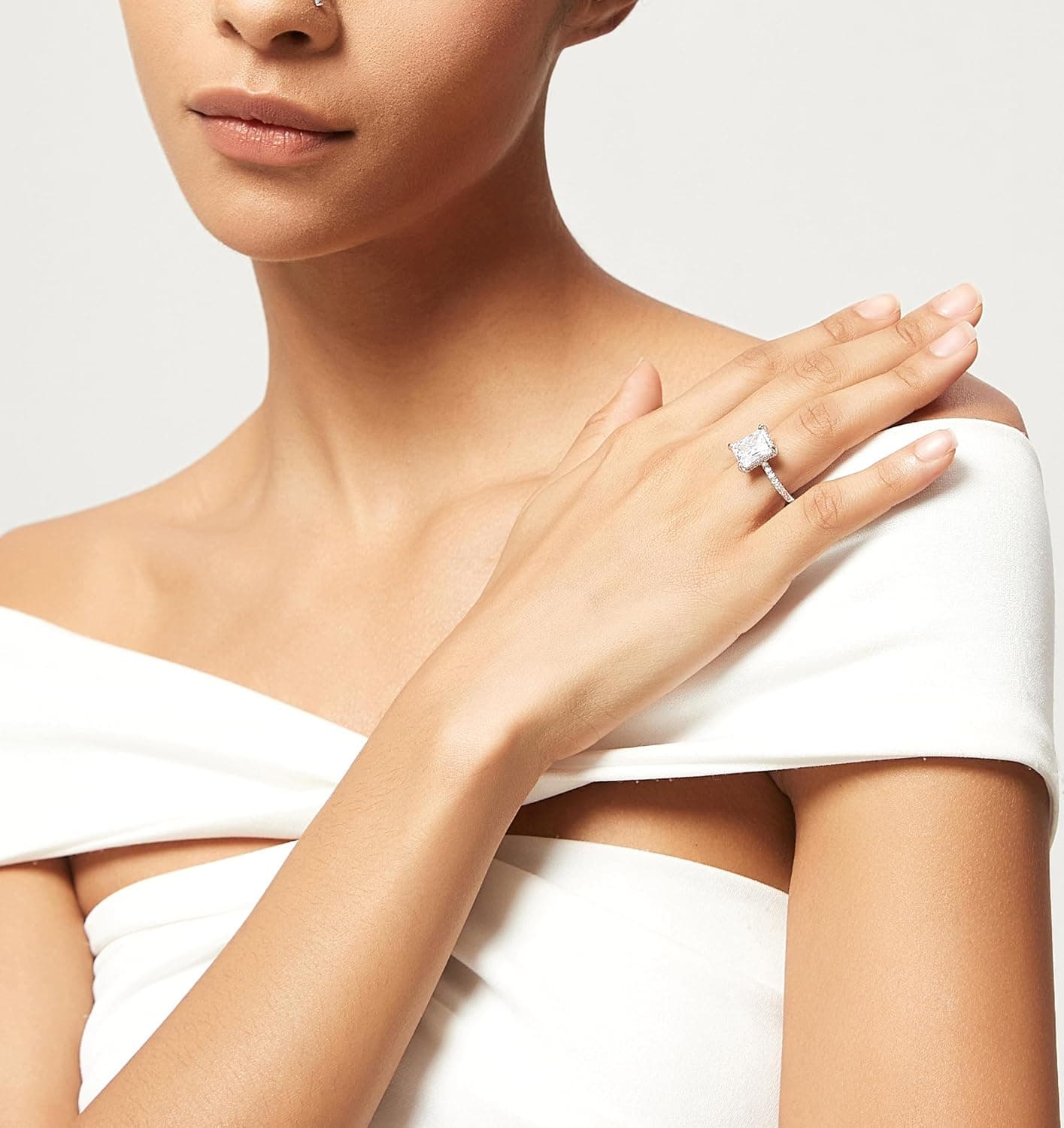 TIGRADE 4CT Engagement Ring for Women Radiant Cut Cubic Zirconia Wedding Band CZ Promise Anniversary Ring Size 3-13 Silver 7.5 - Image 5