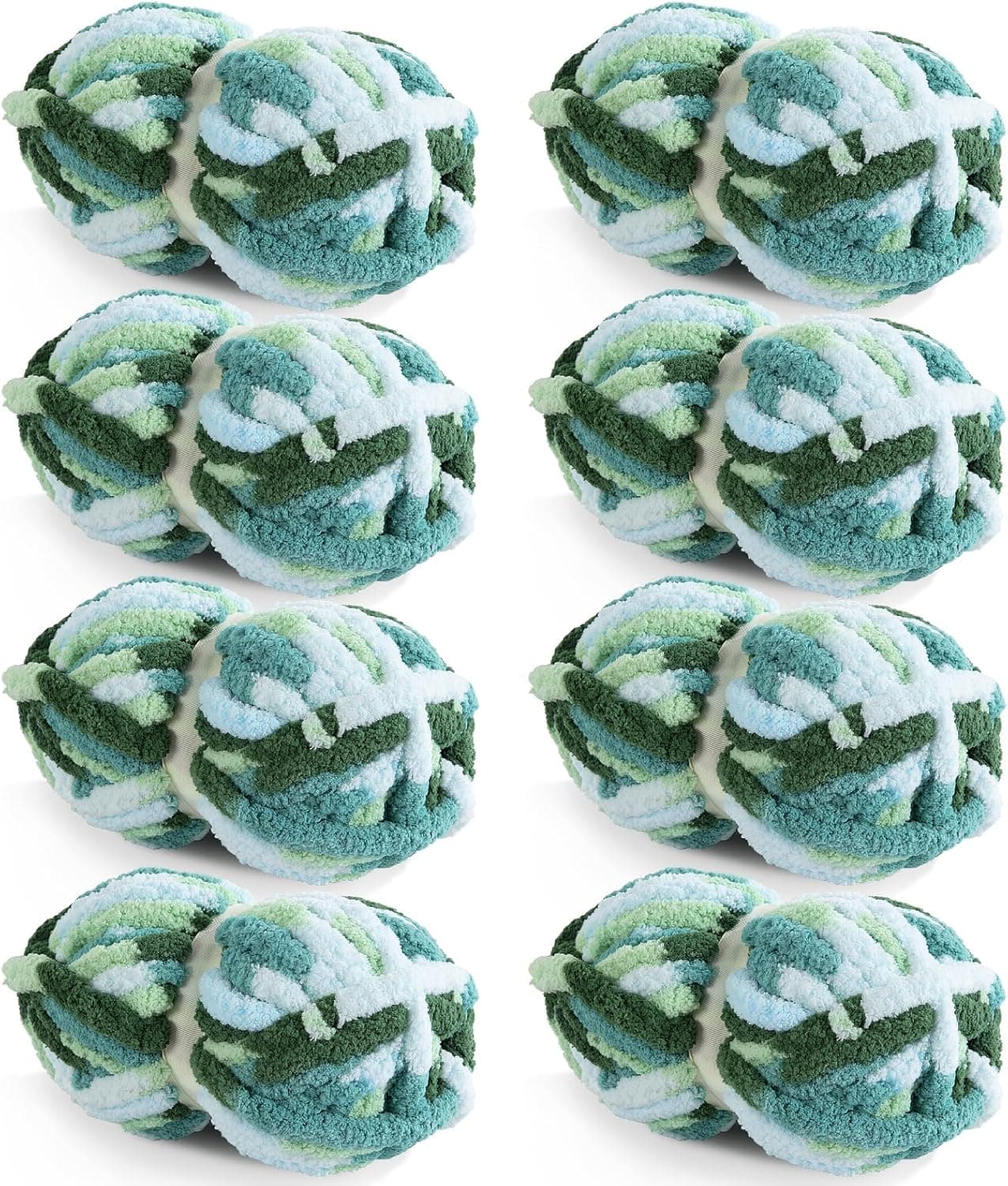 HOMBYS 8 Pack Giant Chunky Yarn for Crocheting,Super Bulky Large Soft Fluffy Yarn,Tie Dye Plush Fuzzy Yarn,Mixed Color Thick Chenille Yarn for Hand Knitting/Arm Knitting (Mint, Teal, Green) Mint,Teal,Green 8 Pack - Image 2