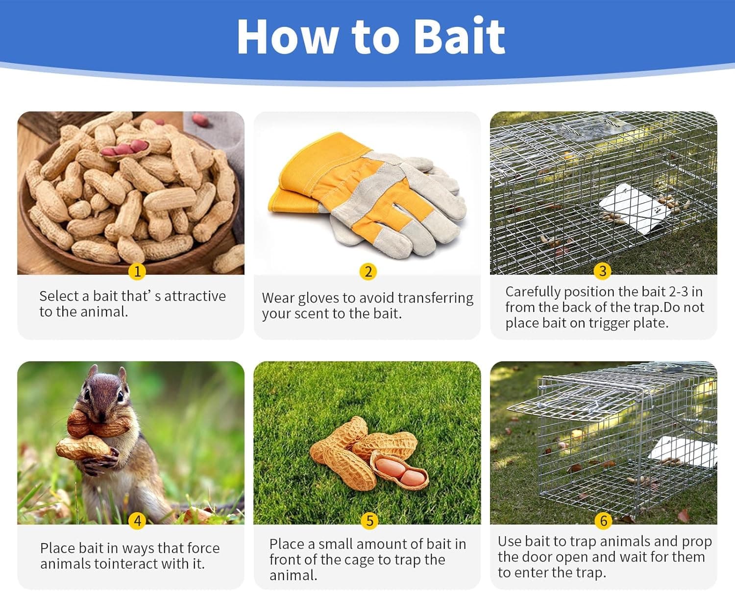 32” Humane Animal Trap, Live Animal Trap Cage for Stray Cats, Raccoons, Squirrels, Rabbits, Moles, Groundhogs, Armadillos up to 16.5 lbs, Galvanized Rustproof Live Animal Cage Trap - Image 7