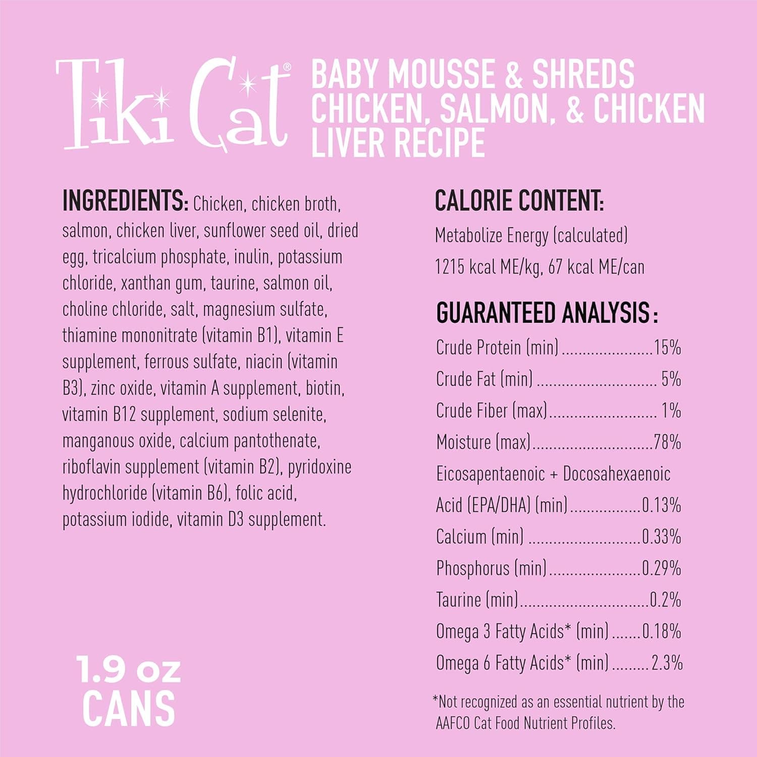 Tiki Cat Baby Mousse & Shreds, Chicken, Salmon, and Chicken Liver, High-Protein, Wet Cat Food for Kittens 4 Weeks+, 1.9 oz. Cans (Pack of 3) Chicken, Salmon & Chicken Liver 1.9 Ounce (Pack of 3) - Image 5