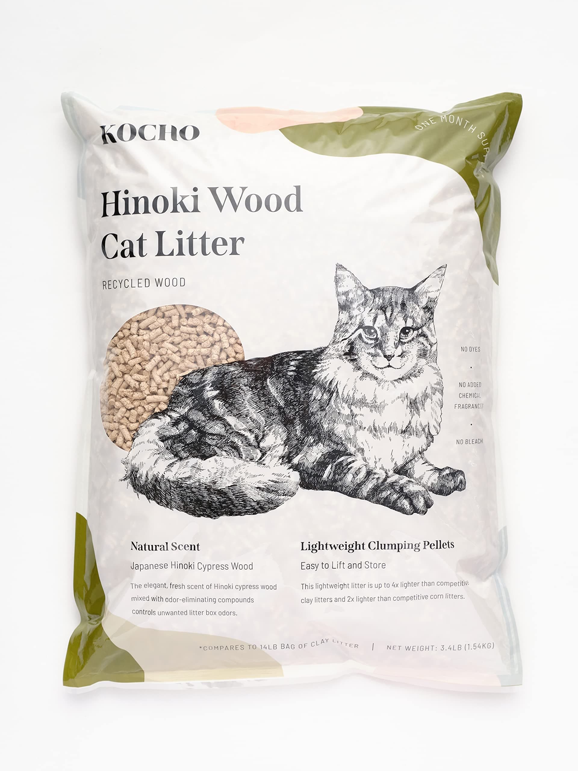 KOCHO Hinoki Wood Cat Litter, Upcycled, Ultra Lightweight, Natural Aroma of Hinoki Japanese Cypress, Gentle Clumping, Dust-Free 1pcs(3.4LB)