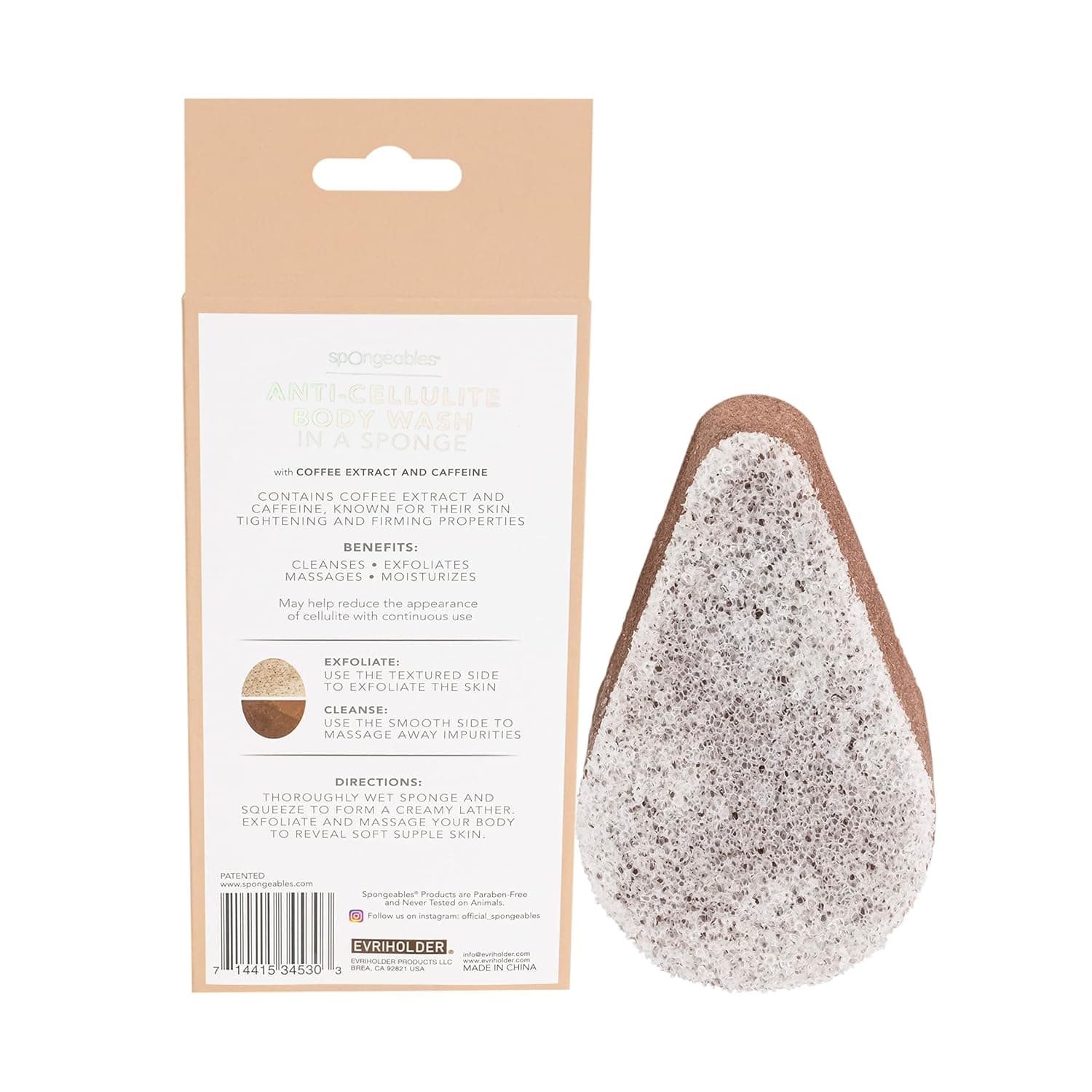 Spongeables Anti-Cellulite Body Wash in a Sponge, Moisturizer and Exfoliator, 20+ Washes Coffee 1 Count (Pack of 1) - Image 3