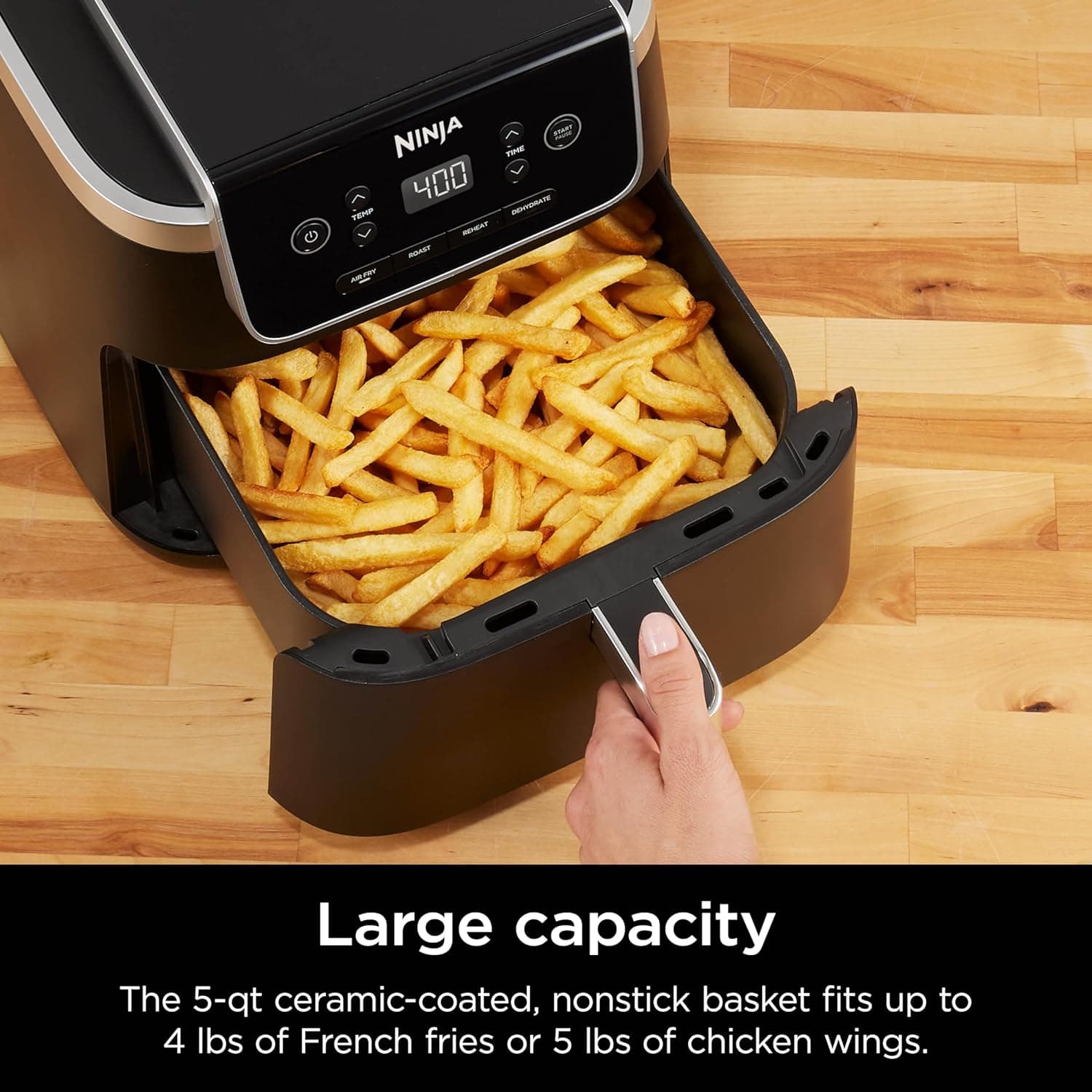 Ninja | Air Fryer | 4-in-1 Pro Air Fry, Roast, Reheat, Dehydrate | 5QT Capacity fits up to 4lbs of French Fries | 400F Max Temp | Nonstick Basket & Crisper Plate | 120V | Grey | AF141 5 QT - Image 4