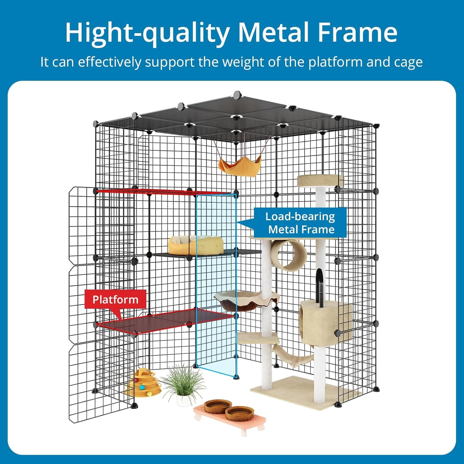 Large Cat Cage, Enclosures Indoor with Balcony, DIY Playpen Detachable Metal Wire Kennels Crate 3x3x4 Large Exercise Place Ideal for 1-3 Cats Black 41.0"L x 41.0"W x 55.0"H - Image 7