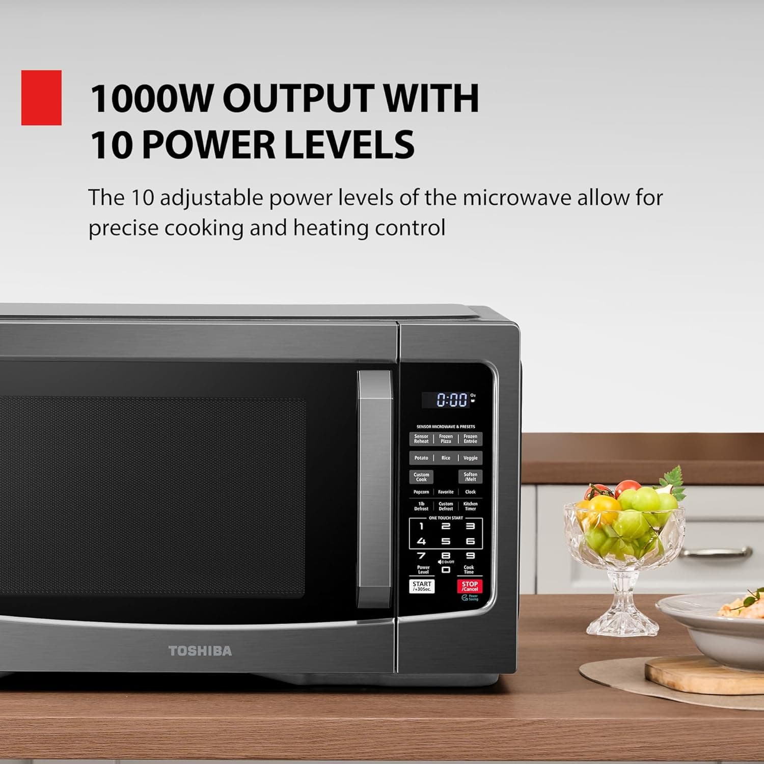 TOSHIBA EM131A5C-BS Countertop Microwave Ovens 1.2 Cu Ft, 12.4" Removable Turntable Smart Humidity Sensor 12 Auto Menus Mute Function ECO Mode Easy Clean Interior Black Color 1000W 1.2 Cu.Ft.-Black - Image 7