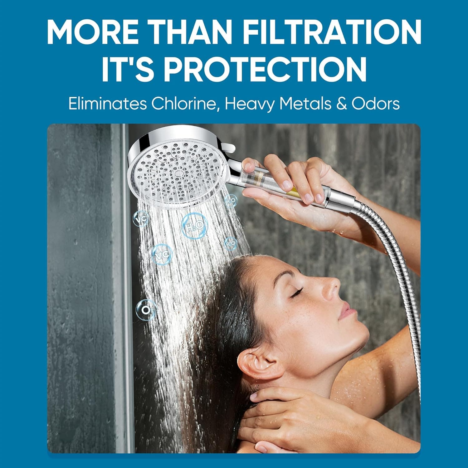 Cabezal de Ducha Filtrado Cobbe con Mango, Ducha de Alta Presión con 6 Modos de Spray y Filtros, Bolas de Filtro de Suavizador de Agua para Agua Dura - Elimina el Cloro - Reduce la Piel Seca y Picazón, Redondo Cromado 1. Cromado - Image 2