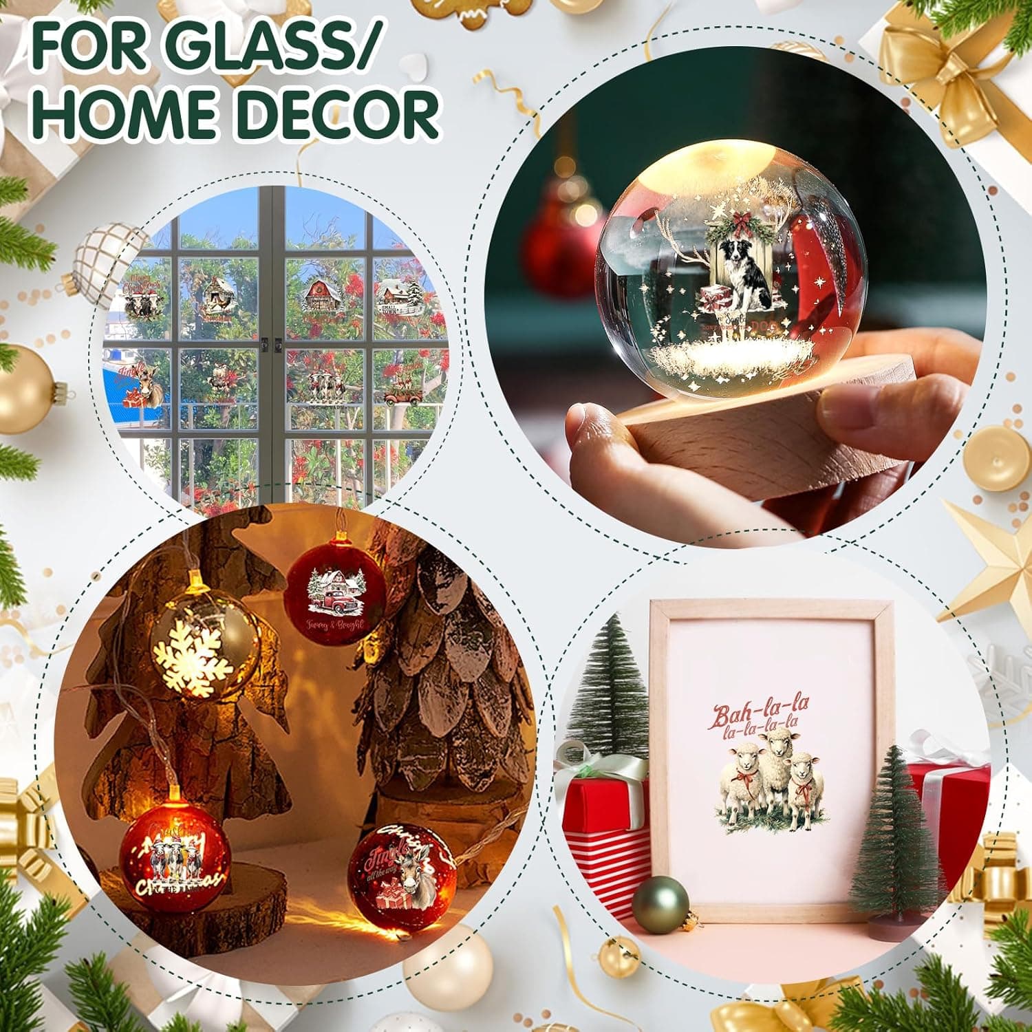 24 Sheets Vintage Christmas Rub On Transfers for Crafts, Rub On Transfers Christmas for Wood，Furniture Decals, Glass, Porcelain, Leather, Canvas, Fabric Projects,3 * 3inch(Farm Christmas) Cottage farm Christmas - Image 5