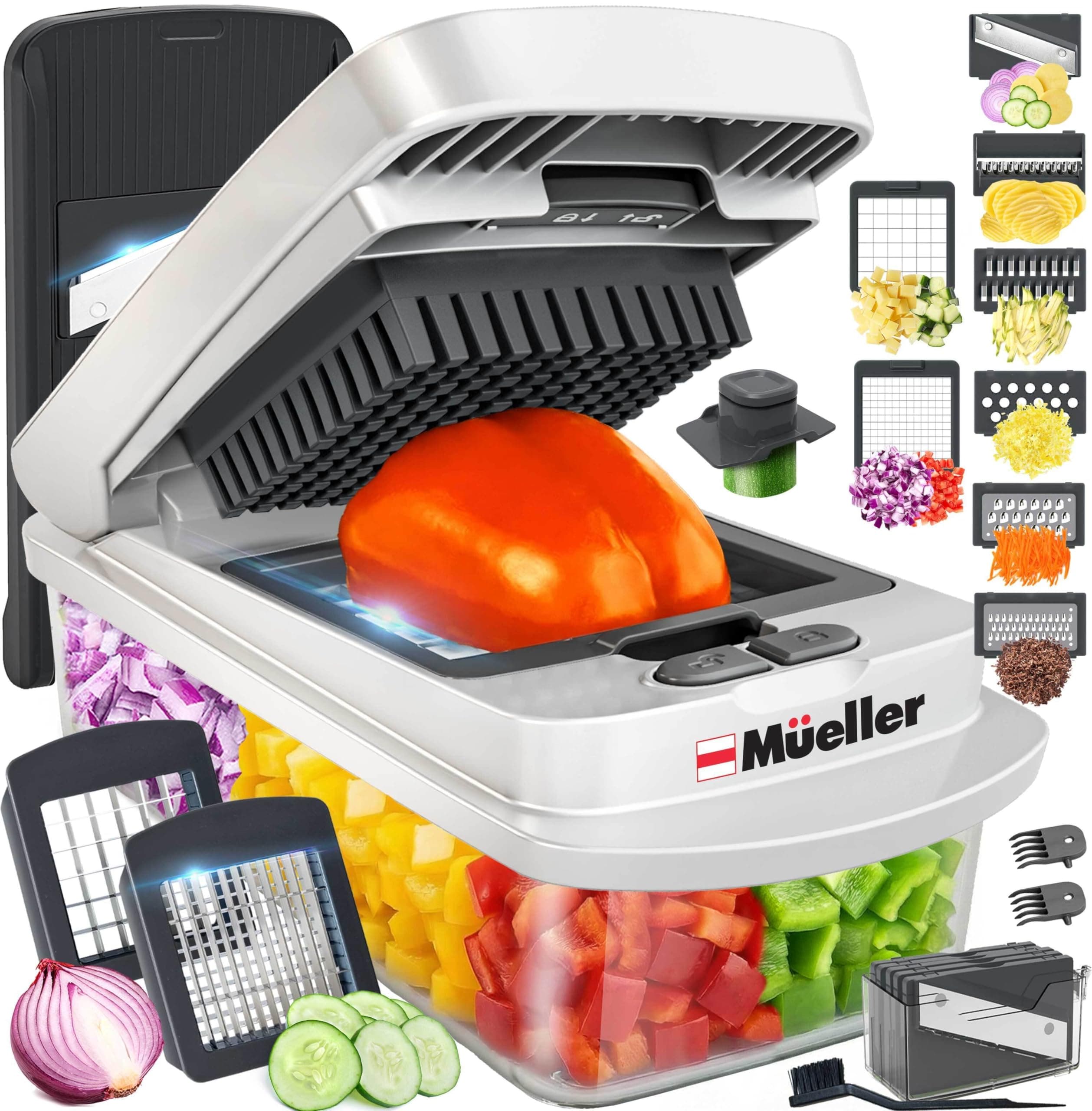 Mueller The Real Original Pro Chopper since 2013 Vegetable Chopper Mandoline Slicer, 8 Blade Food Veggie Chopper Onion Vegetable Cutter with Container, Kitchen Gadgets & Essentials, (10 in 1) 8 Blade Gray