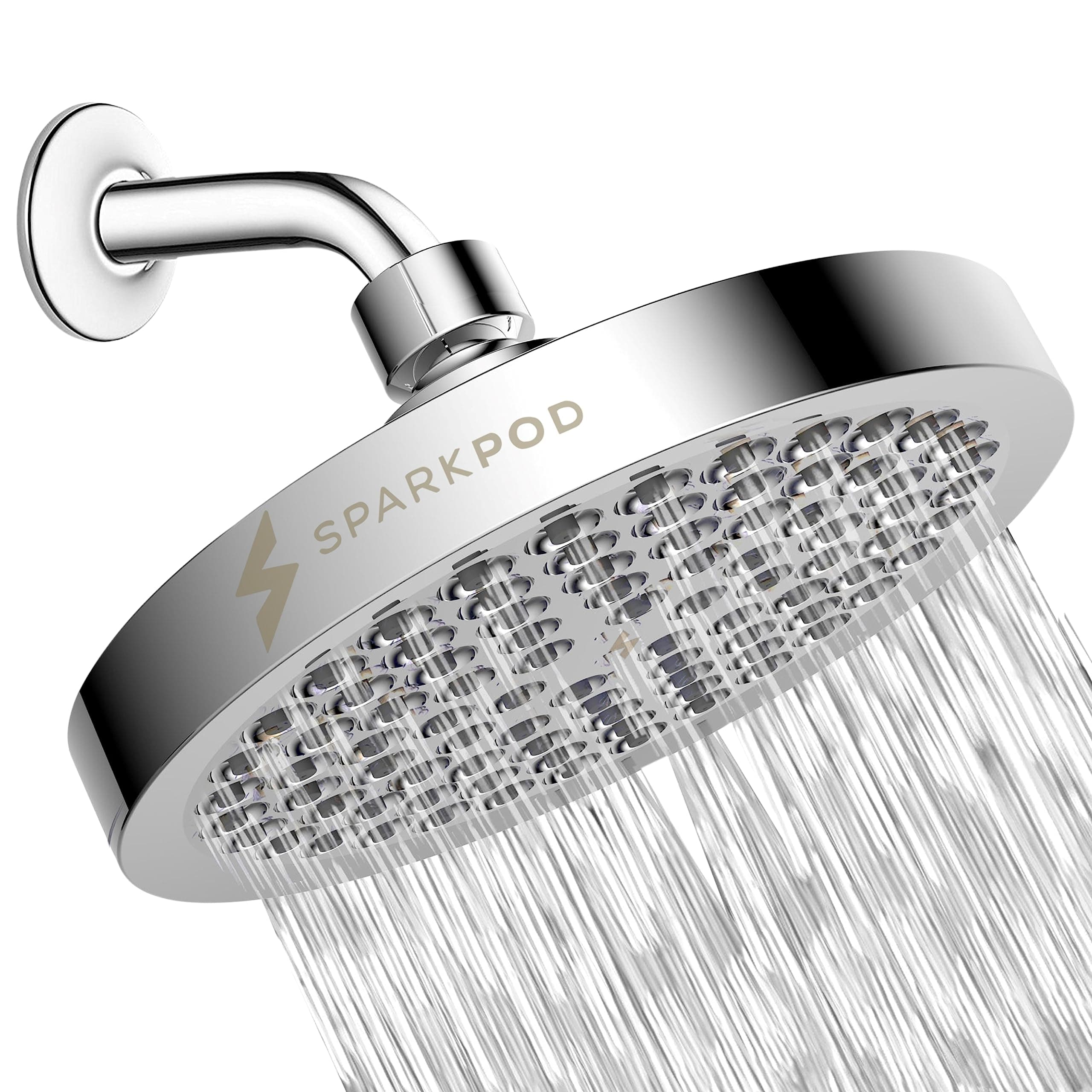 SparkPod Cabezal de Ducha - Alta Presión Lluvia - Diseño de Lujo de Calidad Premium - Instalación en 1 Minuto - Fácil de Limpiar Reemplazo para los Cabezal de Ducha de Su Baño (Cromo Pulido de Lujo, Redondo de 6 Pulgadas) 6 Pulgadas Redondo 1. Cromo Pulido de Lujo 6" Redondo